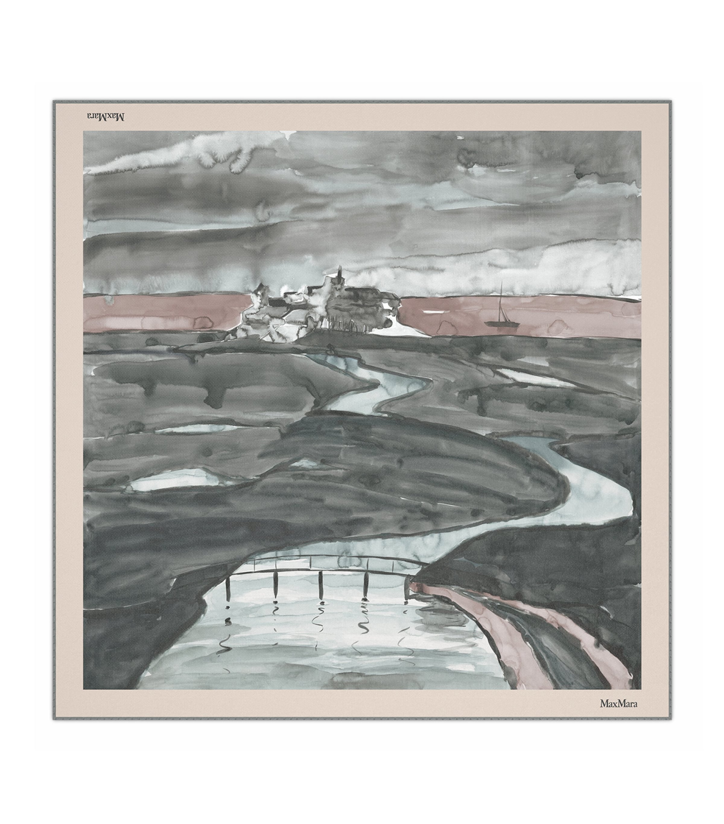 Max Mara Silk Printed Square Scarf Beige
