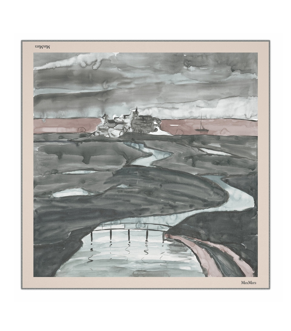 Max Mara Silk Printed Square Scarf Beige