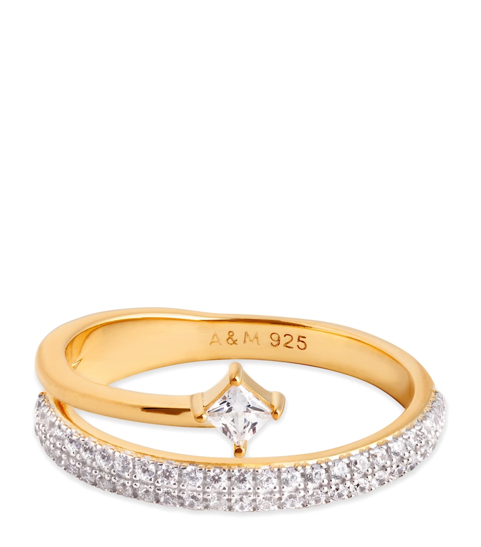 Gold-Plated Sterling Silver and Cubic Zirconia Crystal Illusion Ring