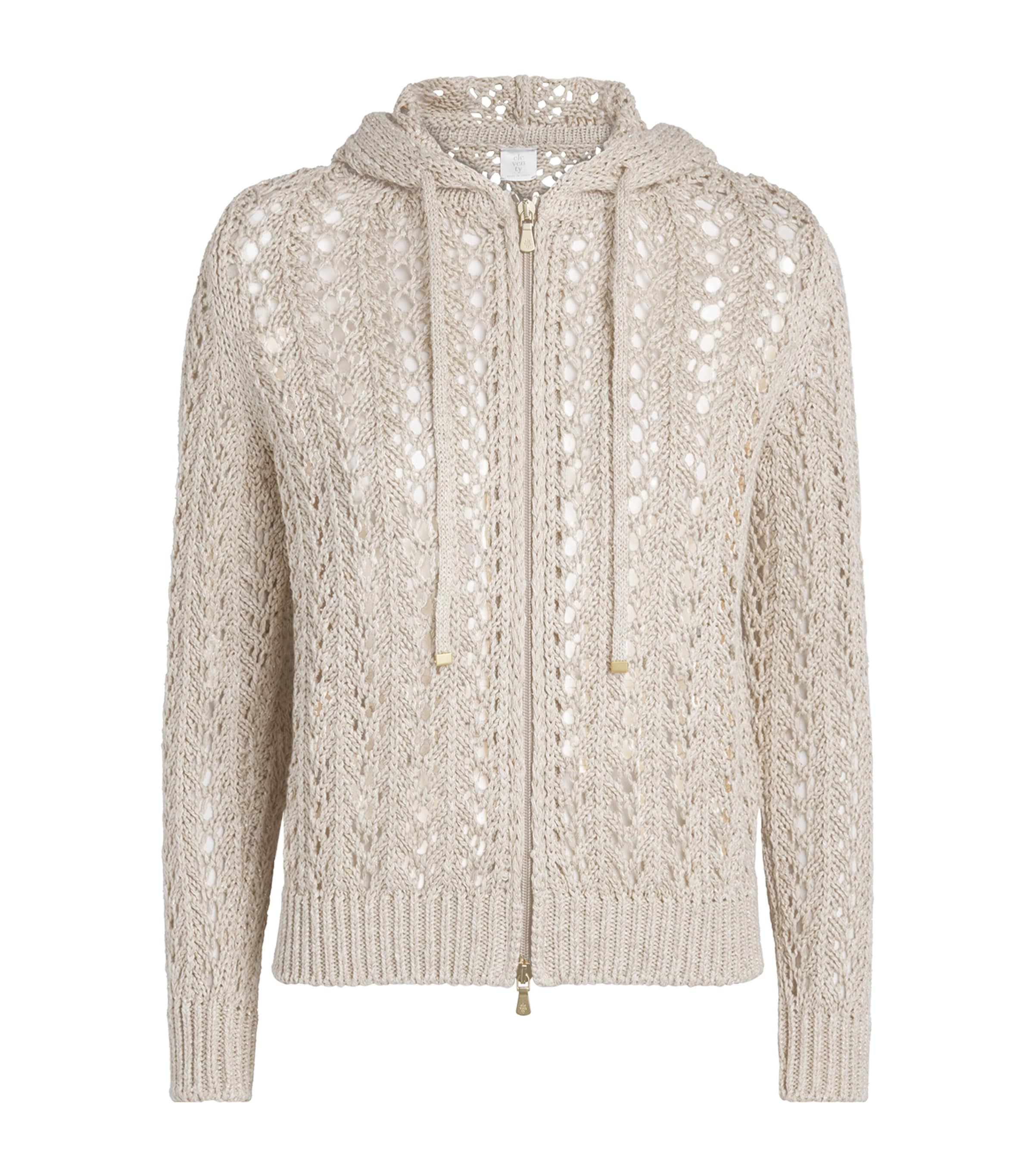 Eleventy Womens Cotton-Linen-Blend Knitted Cardigan Avorio