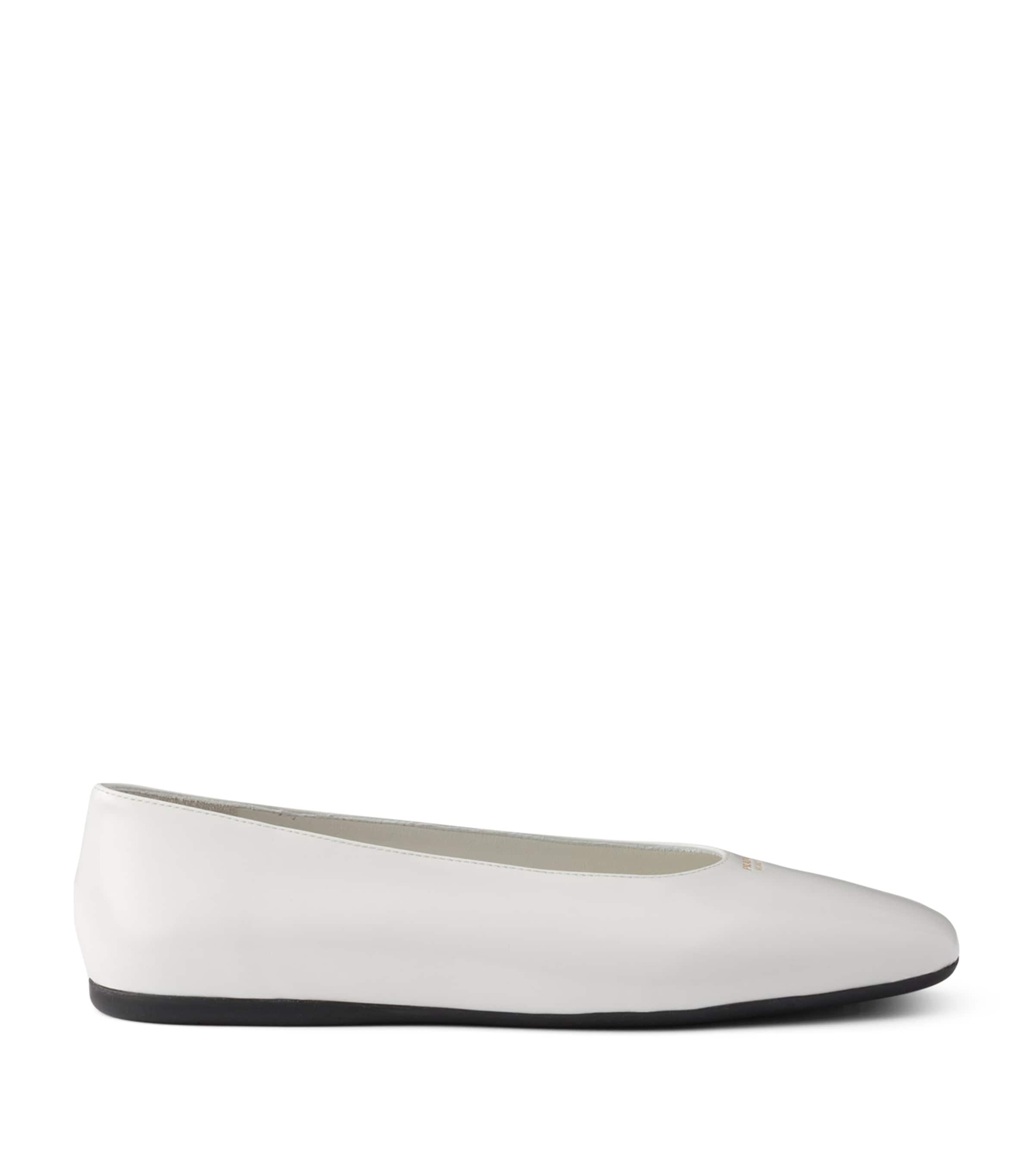 Prada Brushed Leather Logo Ballet Flats White