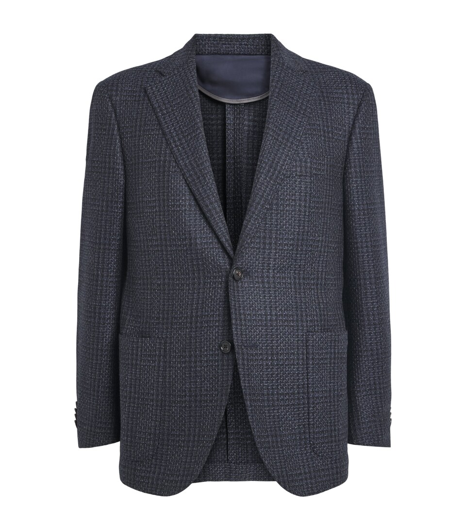 Corneliani Mens Wool Mouliné Check Blazer Navy Blue