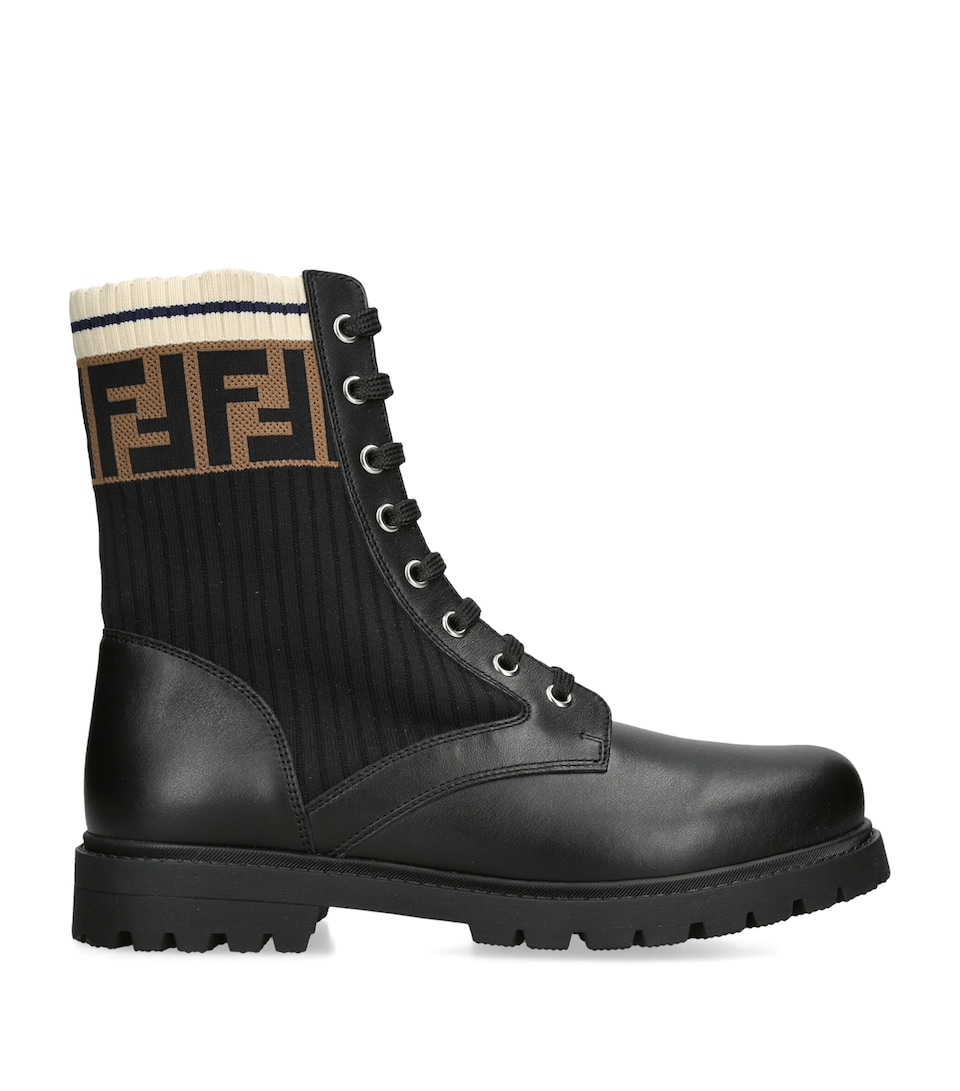 Fendi Kids Leather Logo Boots Black/comb