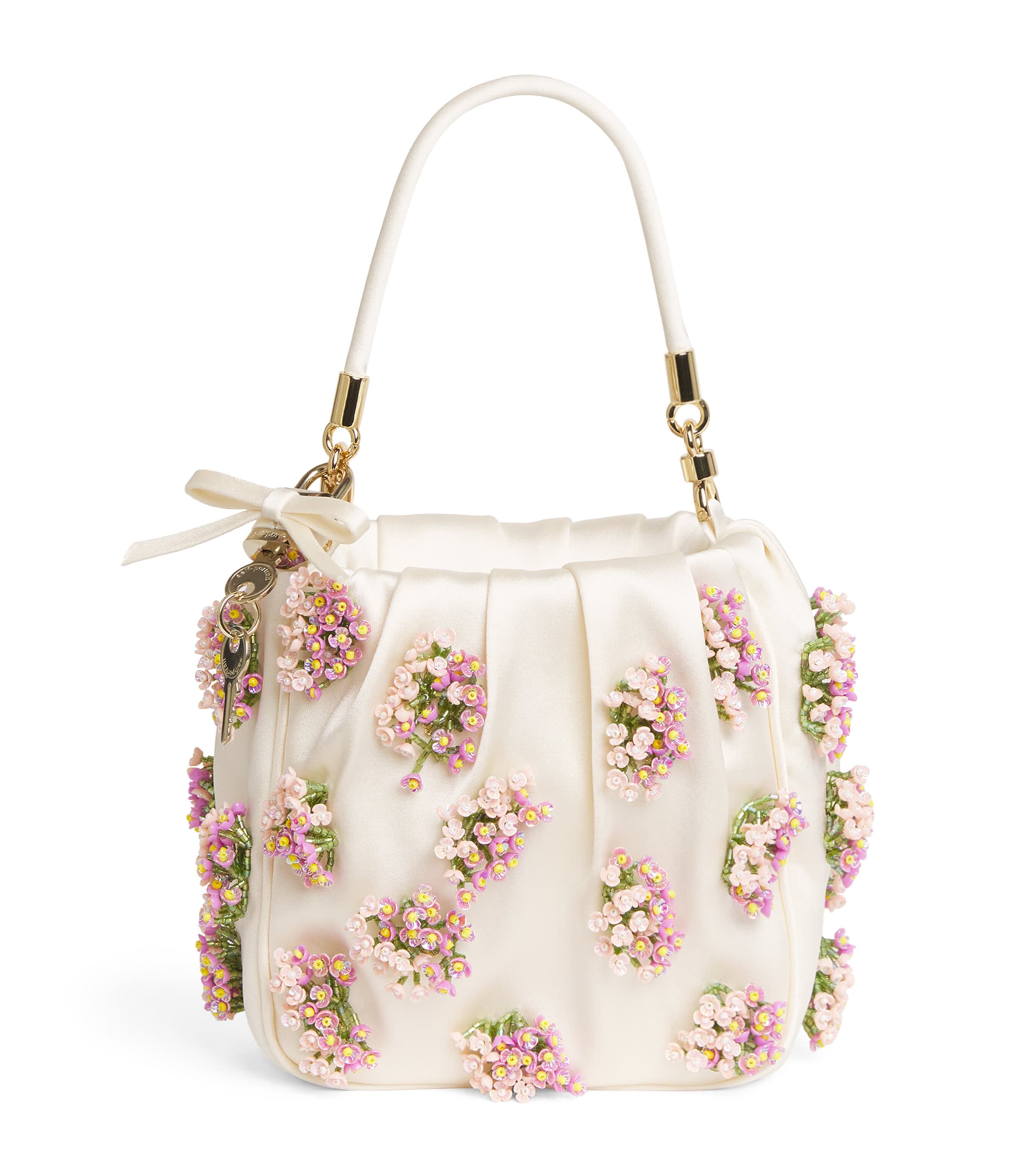 Self-Portrait Satin Beaded Top-Handle Bag Cream