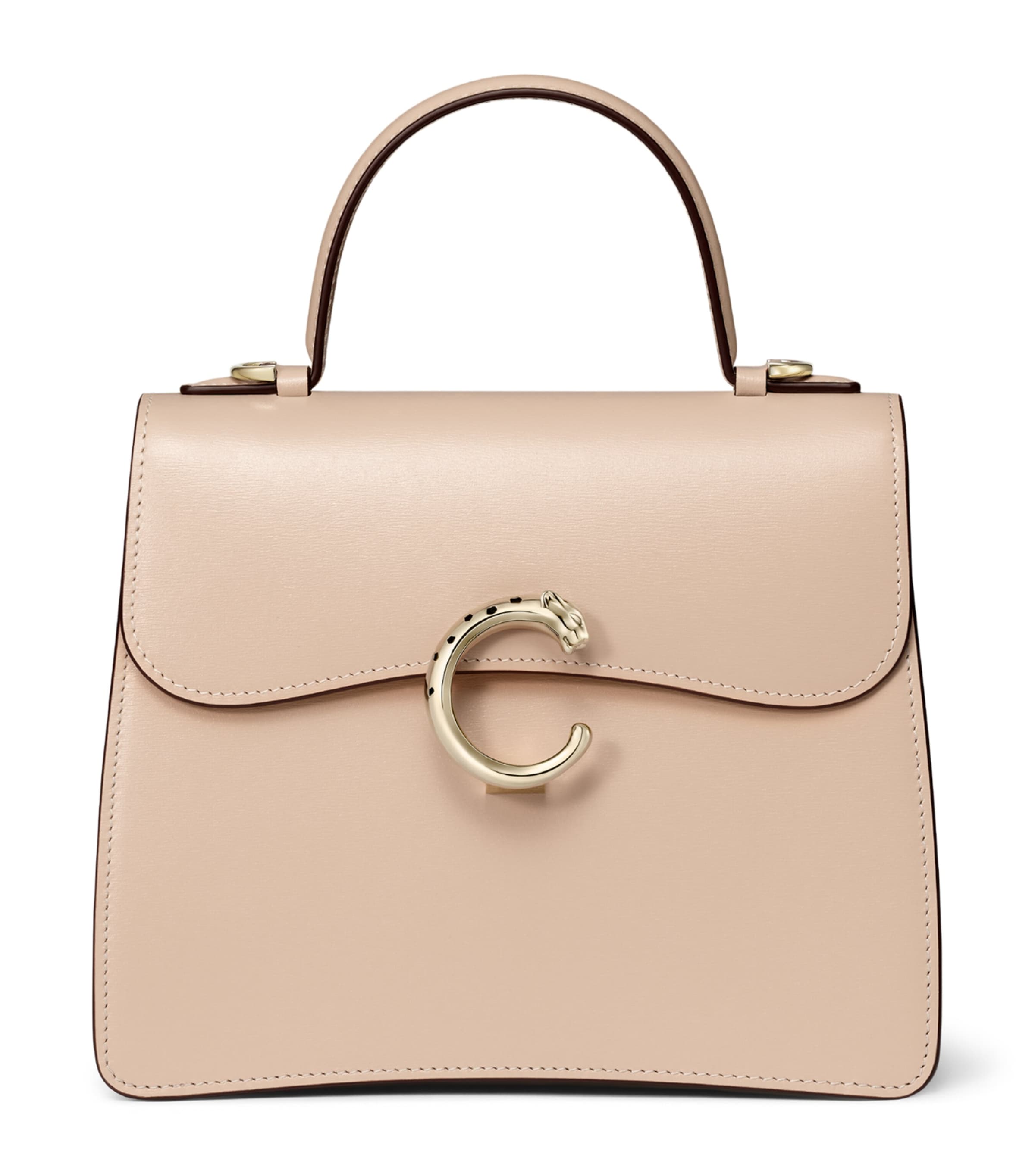 Cartier Small Leather Panthère C de Cartier Top-Handle Bag Peach Beige