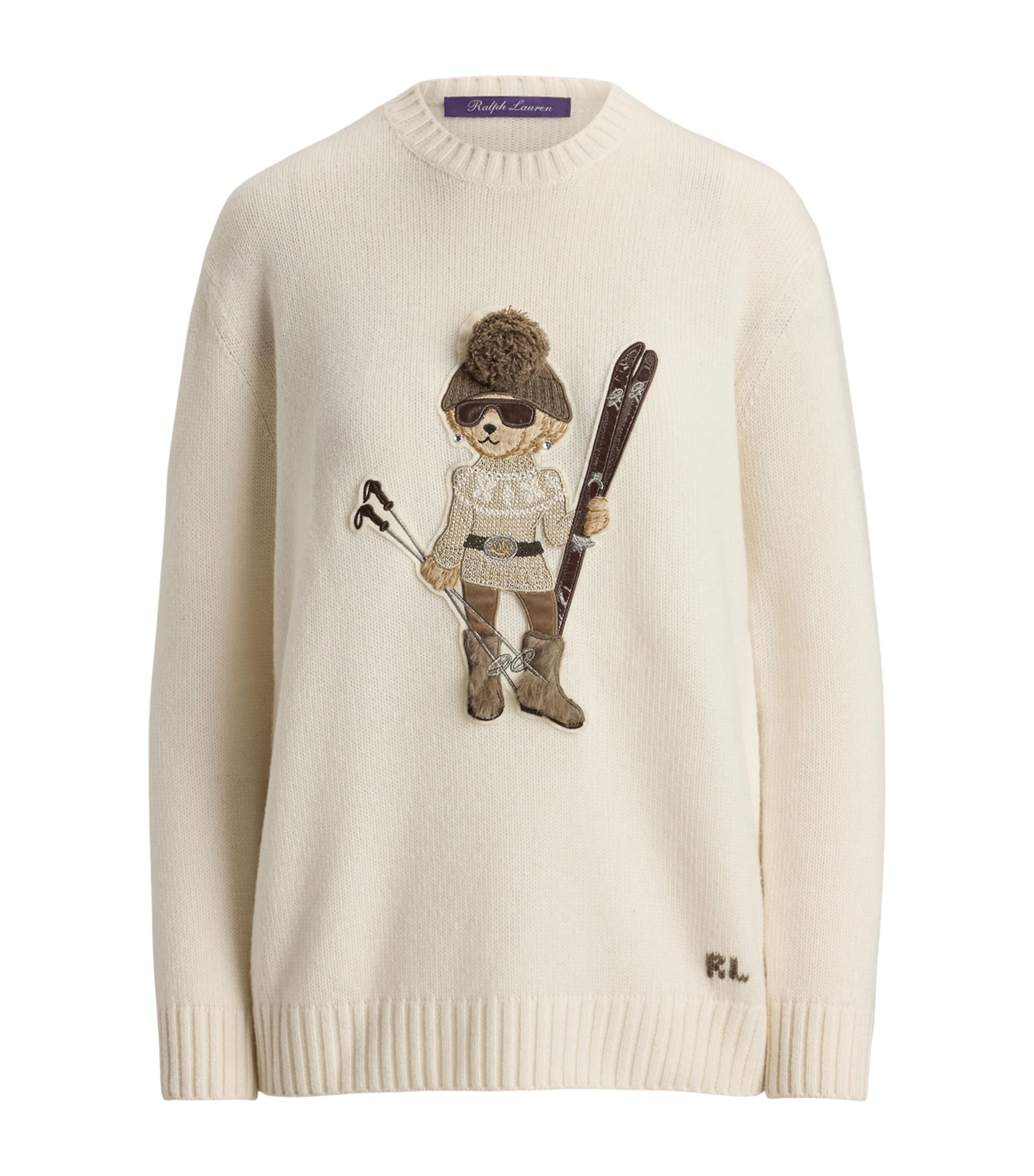 Ralph Lauren Collection Womens Cashmere Polo Bear Sweater Lux Cream