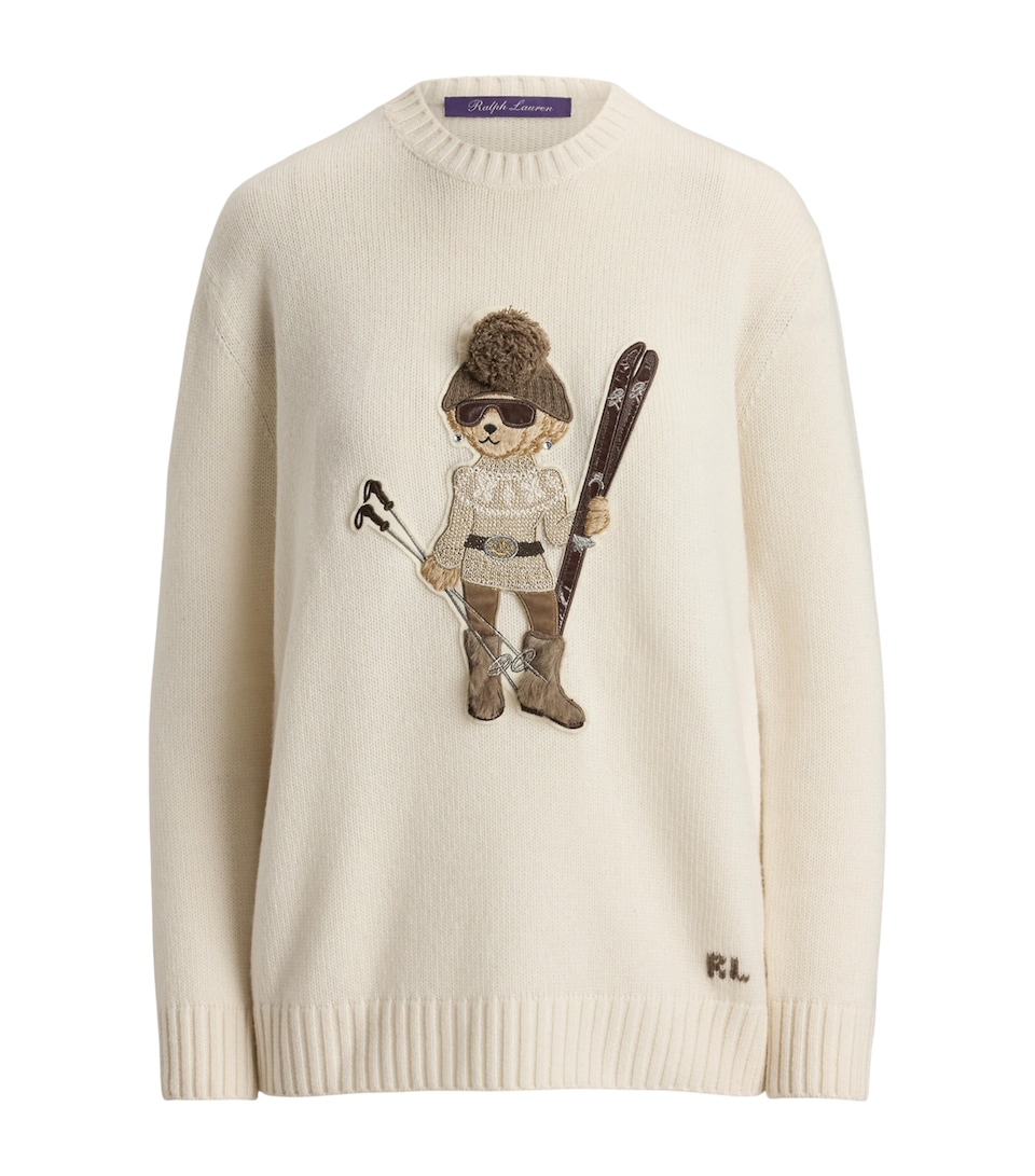 Ralph Lauren Collection Womens Cashmere Polo Bear Sweater Lux Cream