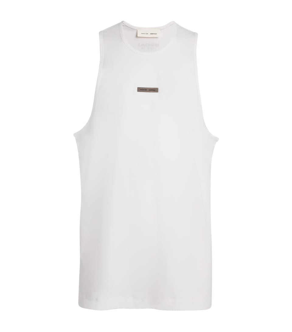 FEAR OF GOD ESSENTIALS Mens Cotton Oversized Logo Tank Top Bright White