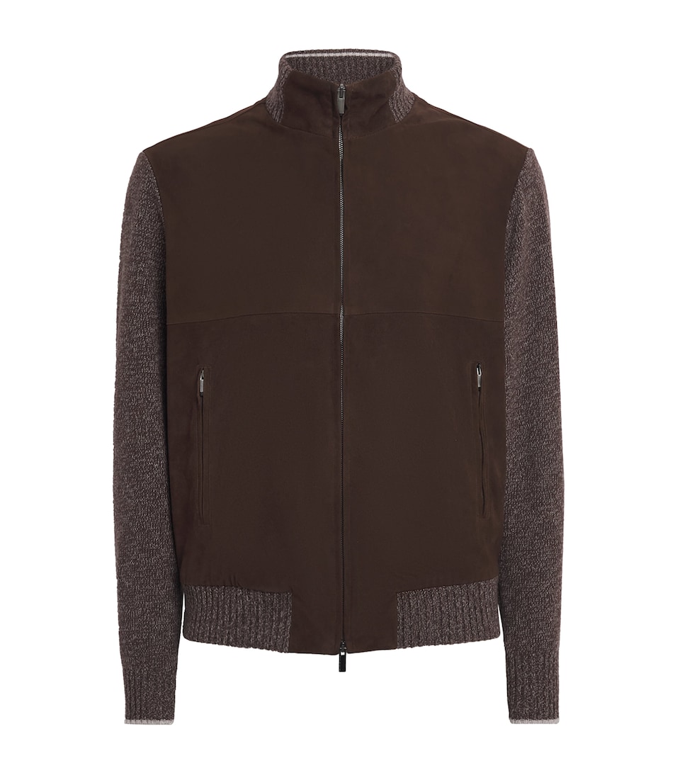 Paul & Shark Mens Suede Knitted-Sleeve Jacket Intrcat Moropana