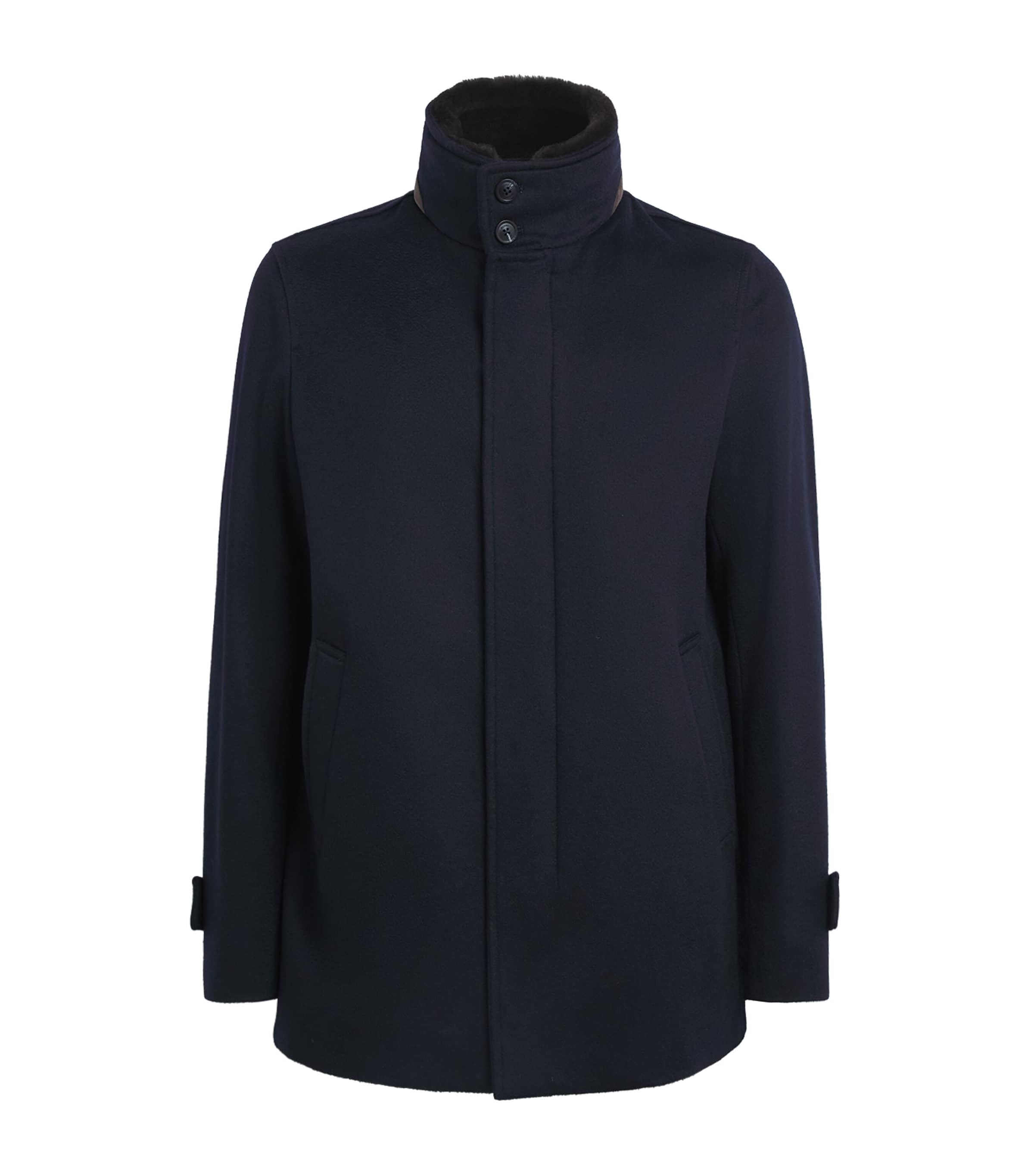 Herno Mens Cashmere Car Coat Blu Scuro