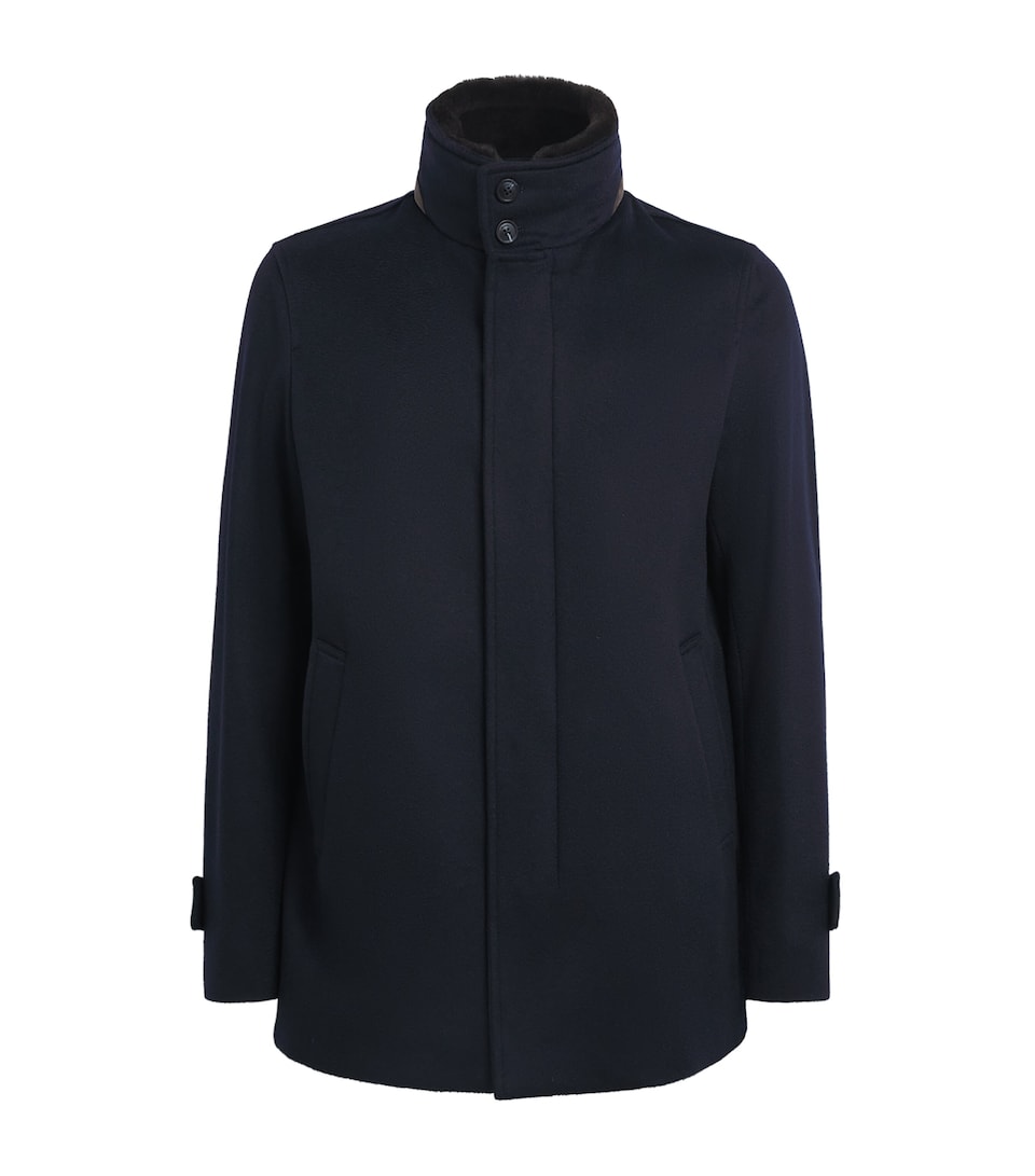 Herno Mens Cashmere Car Coat Blu Scuro
