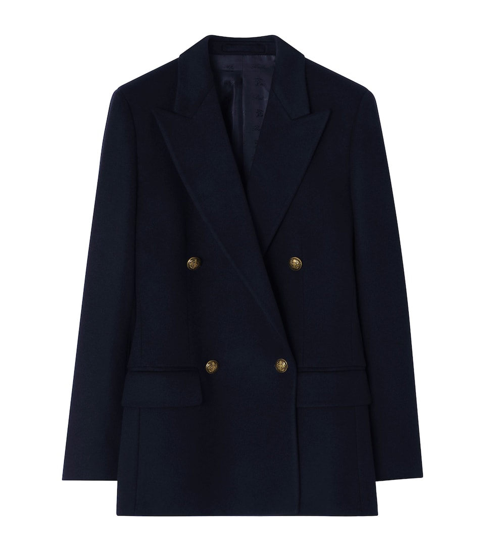 Burberry Womens Cashmere Double-Breasted Jacket Navy
