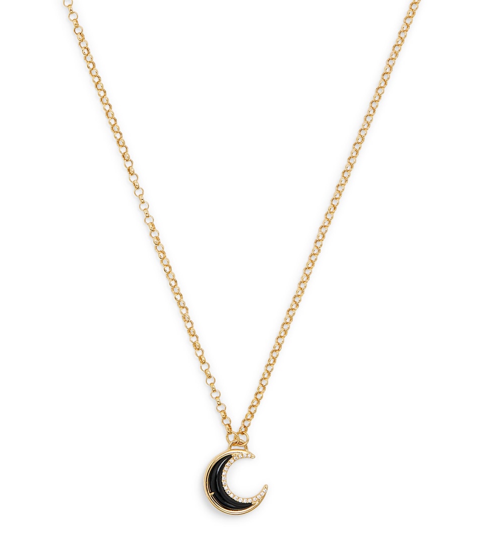 Yellow Gold, Diamond and Onyx Bloop Moon N*93 Necklace