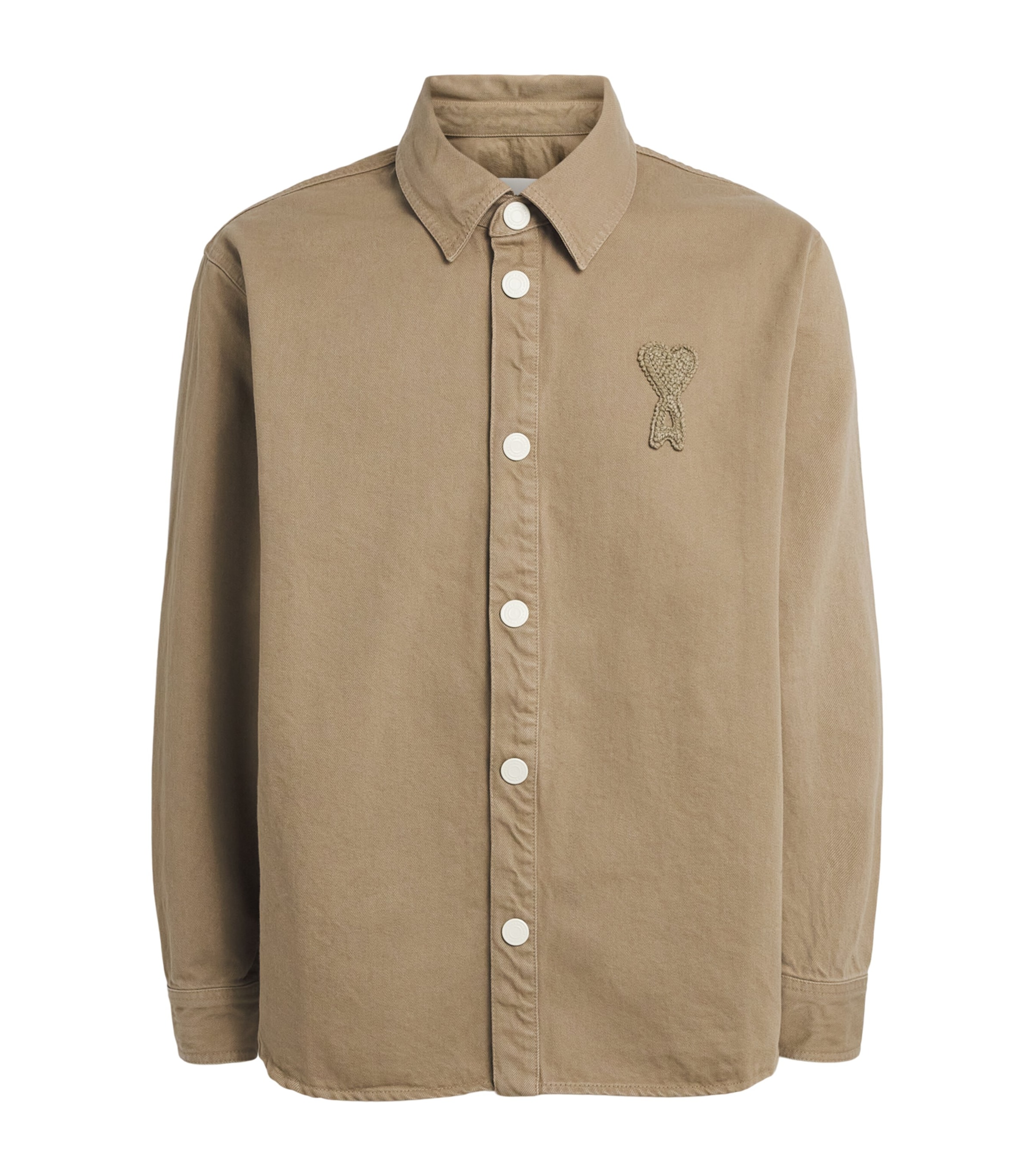 AMI Paris Mens Cotton Ami de Coeur Overshirt Beige Taupe