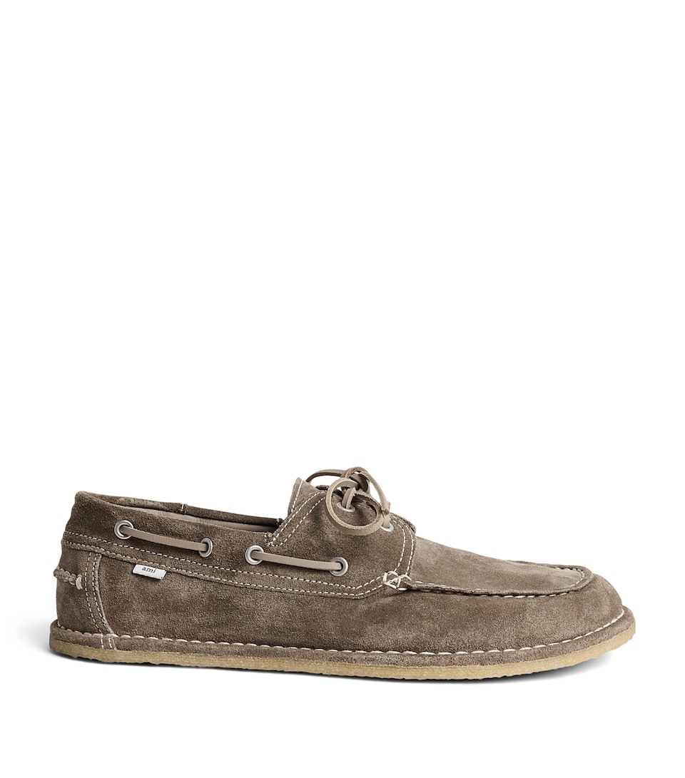 AMI Paris Suede Boat Shoes Carbone