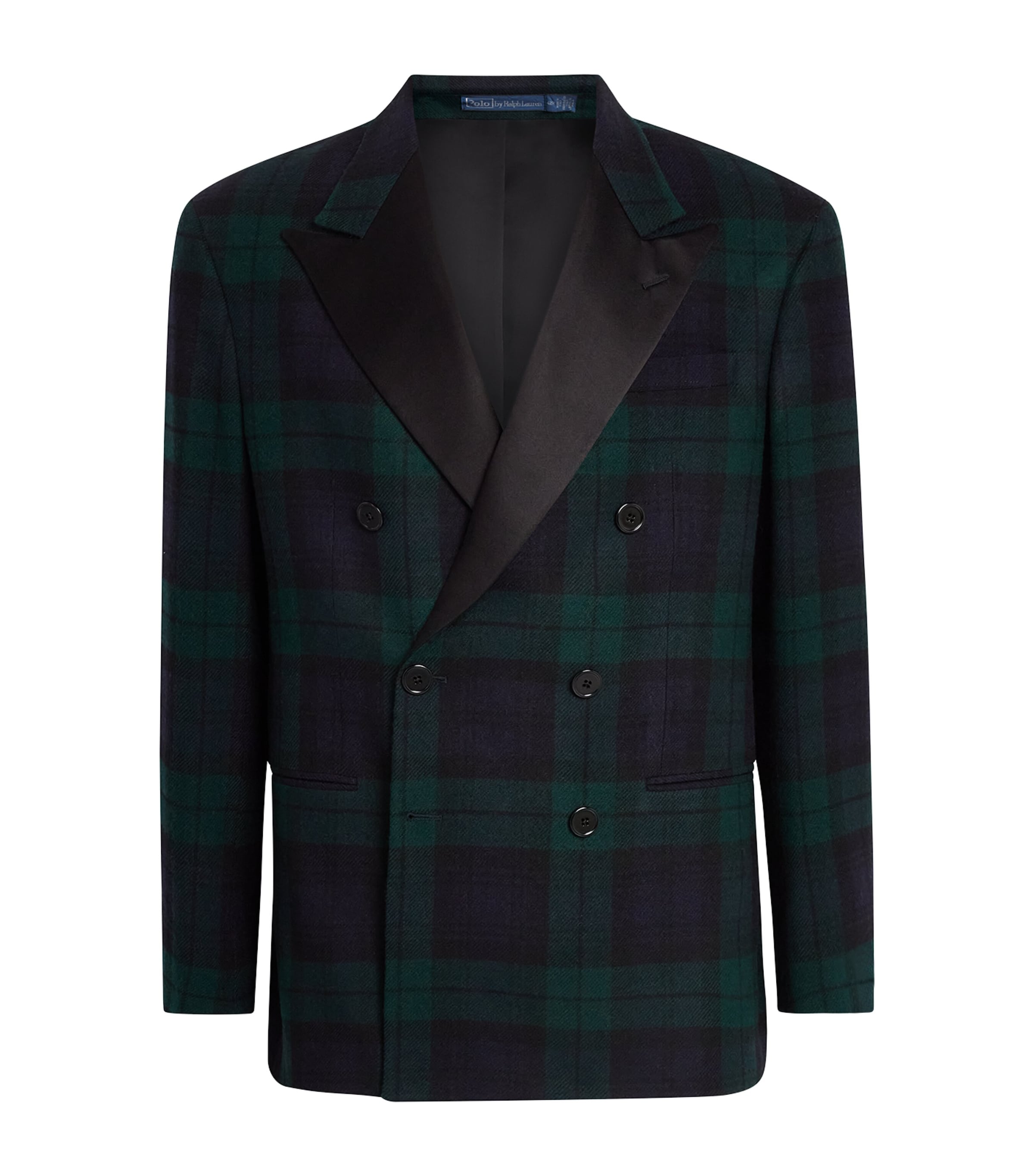 Polo Ralph Lauren Mens Wool Plaid Double-Breasted Polo Tuxedo Jacket Blackwatch