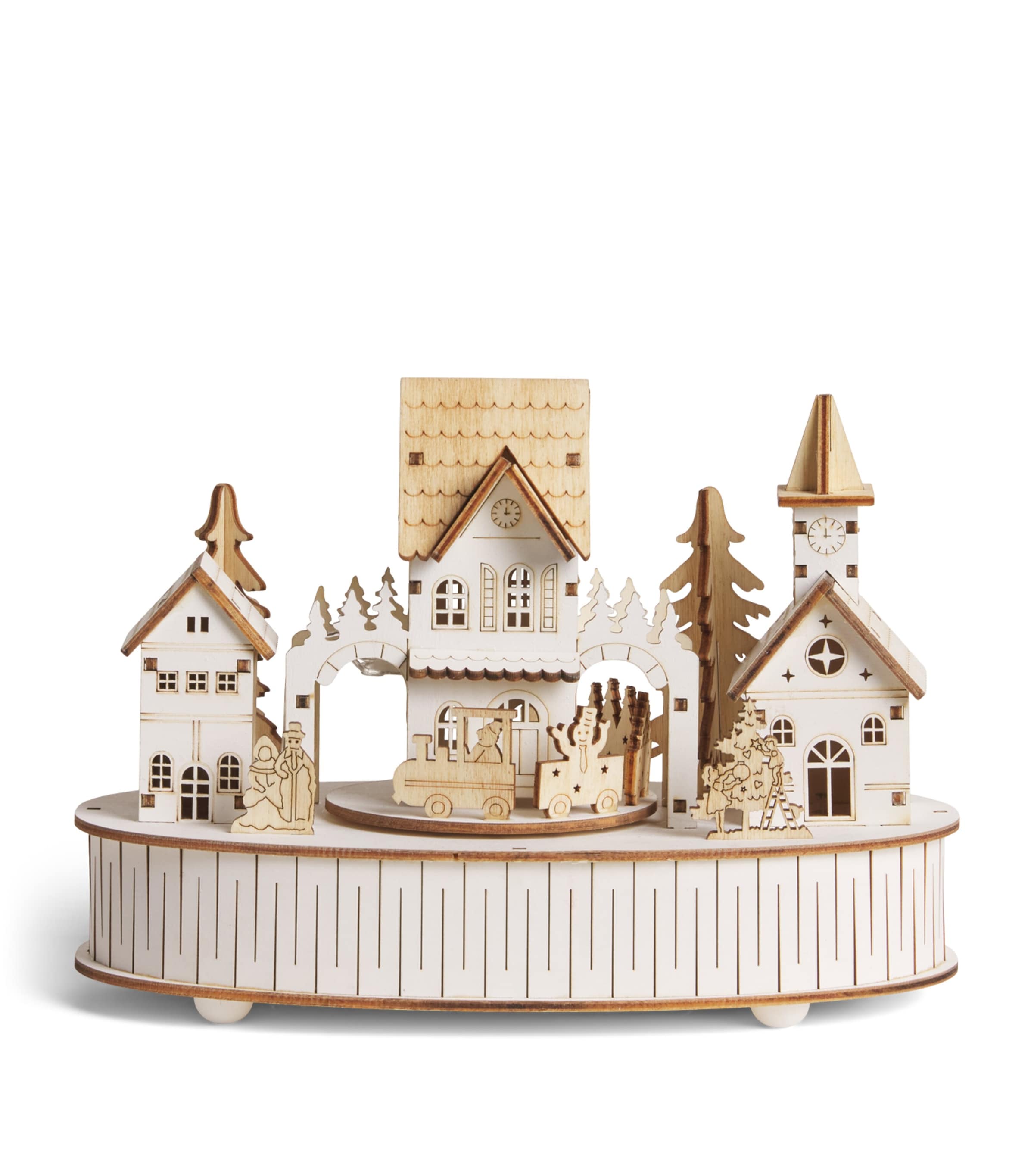 Harrods Wooden LED Festive Town Ornament Natural/warm White