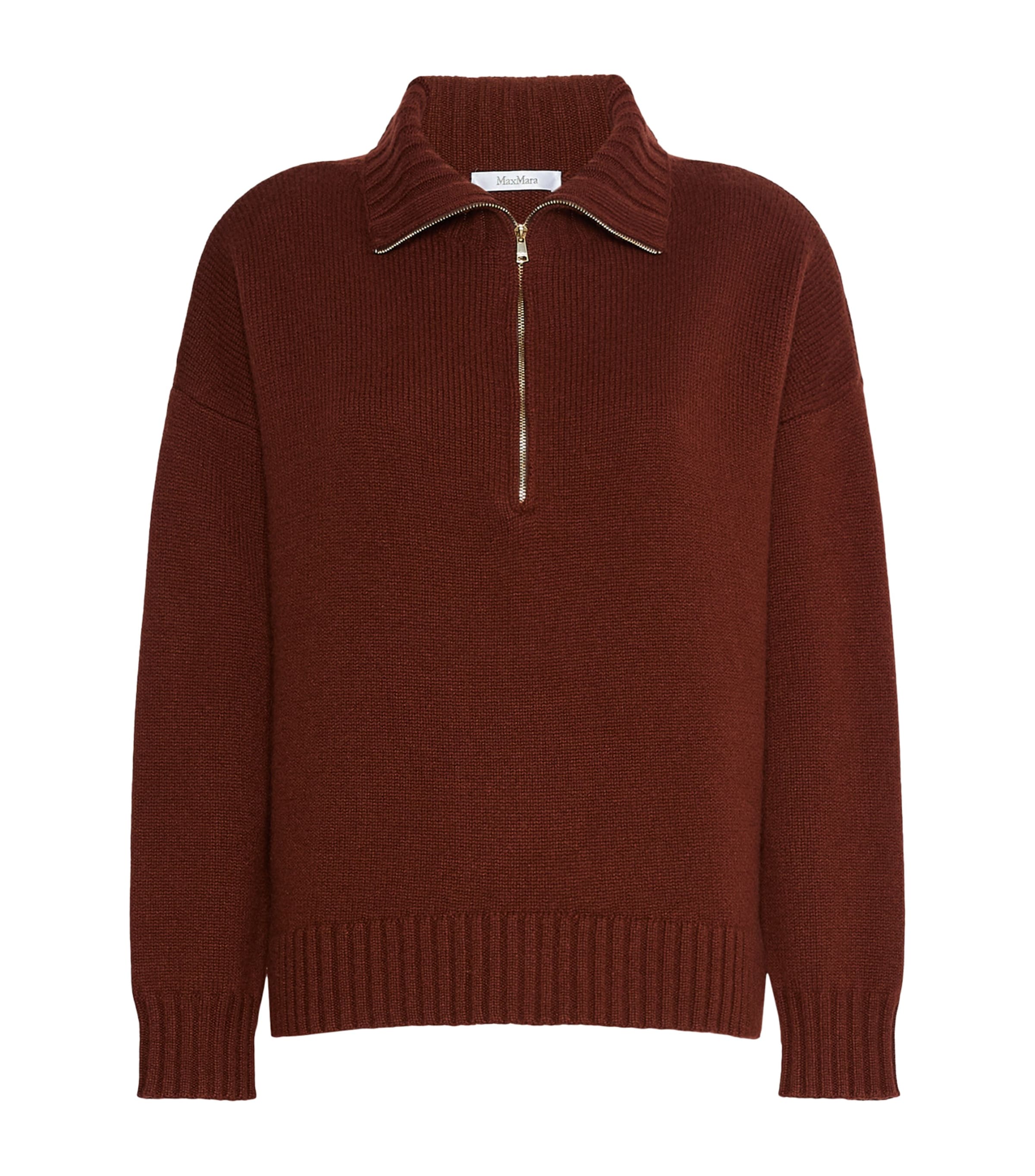 Max Mara Womens Cashmere Quarter-Zip Sweater Rust