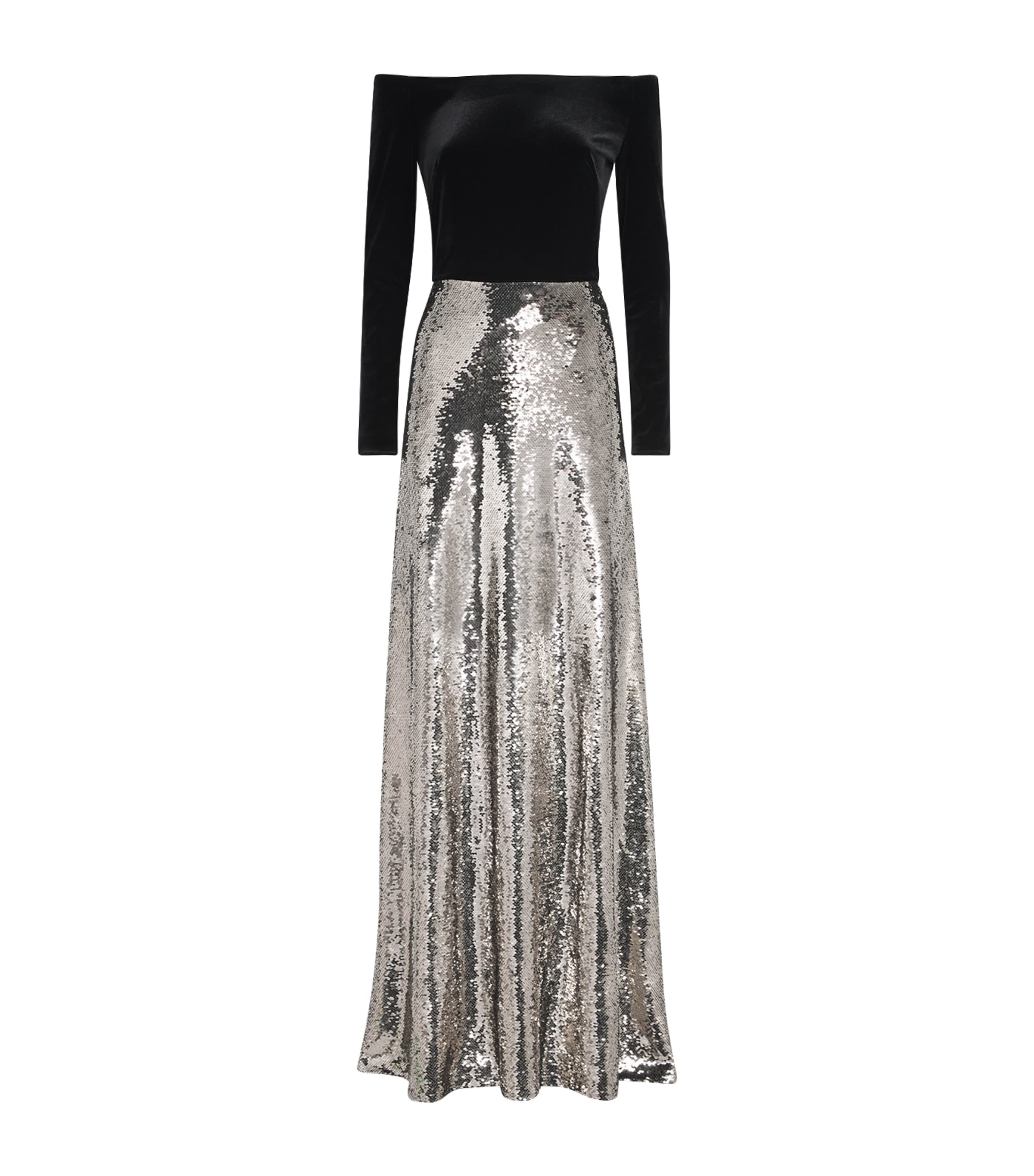 Monique Lhuillier Womens Velvet Sequin-Trim Gown Chrome