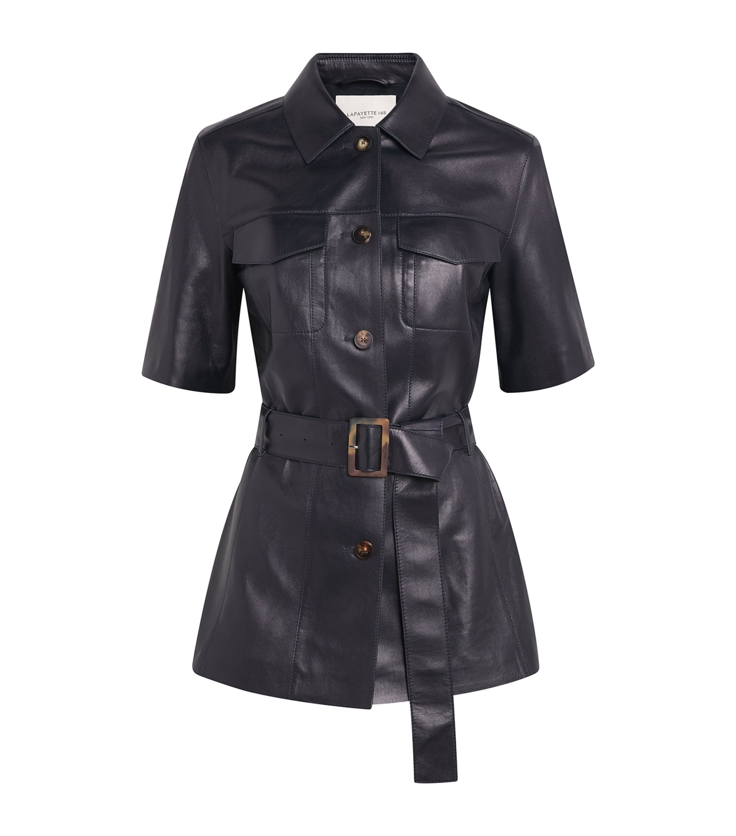 Lafayette 148 Womens Leather Belted Jacket Ink Ink