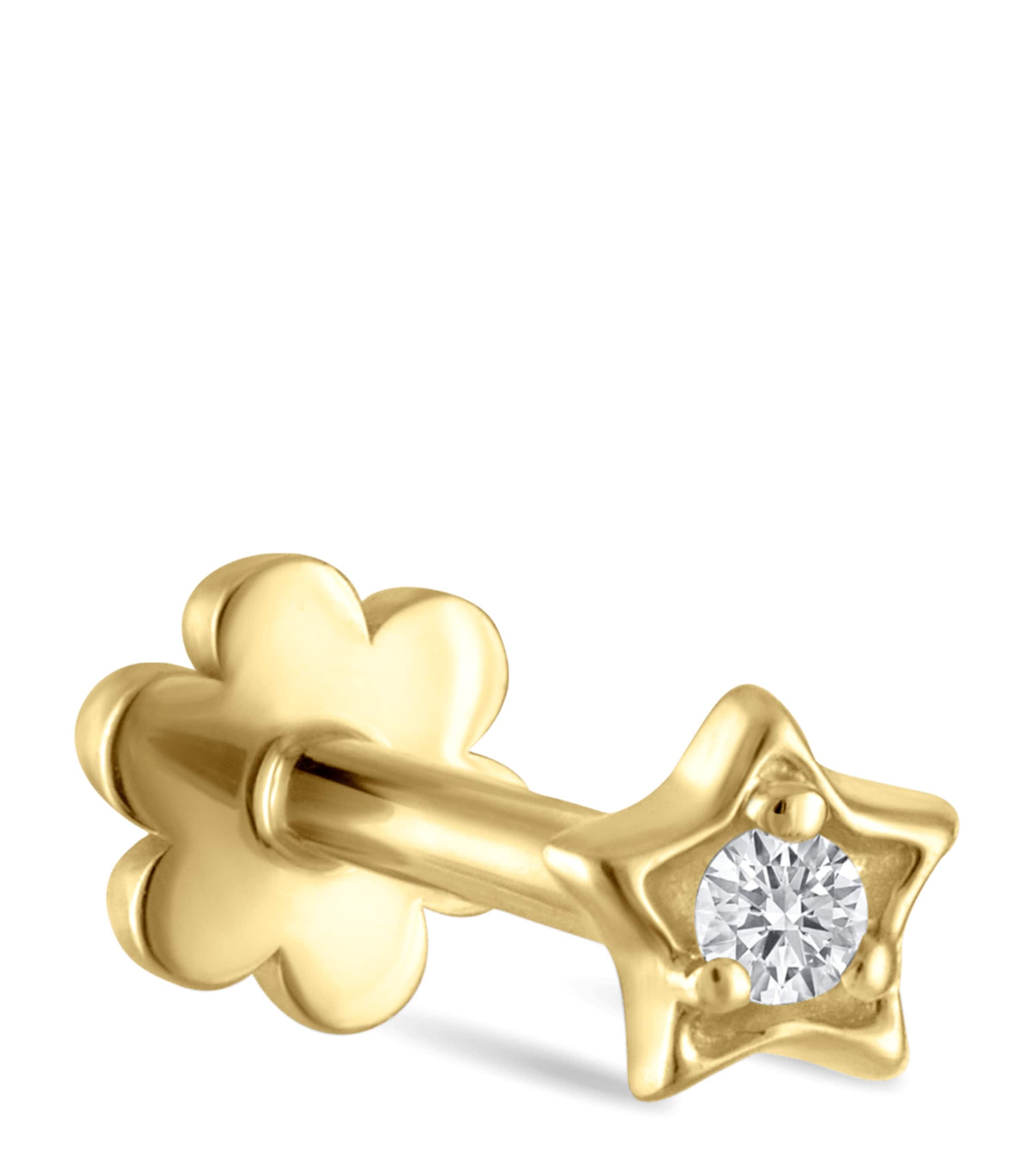 Yellow Gold Diamond Solitaire Star Threaded Stud Earring (3mm)