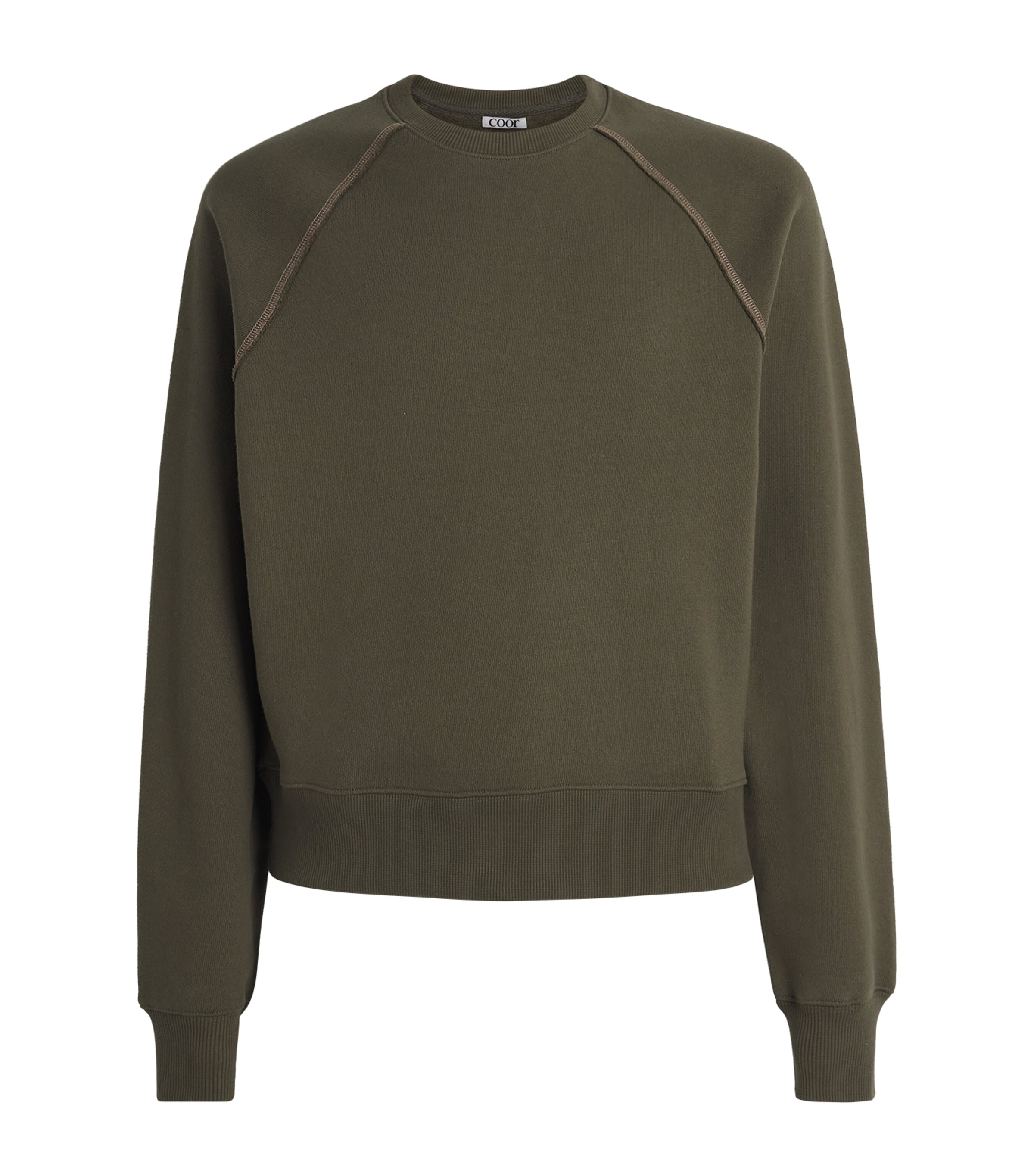 Coor Mens Contrast-Stitch Raglan Sweatshirt Khaki