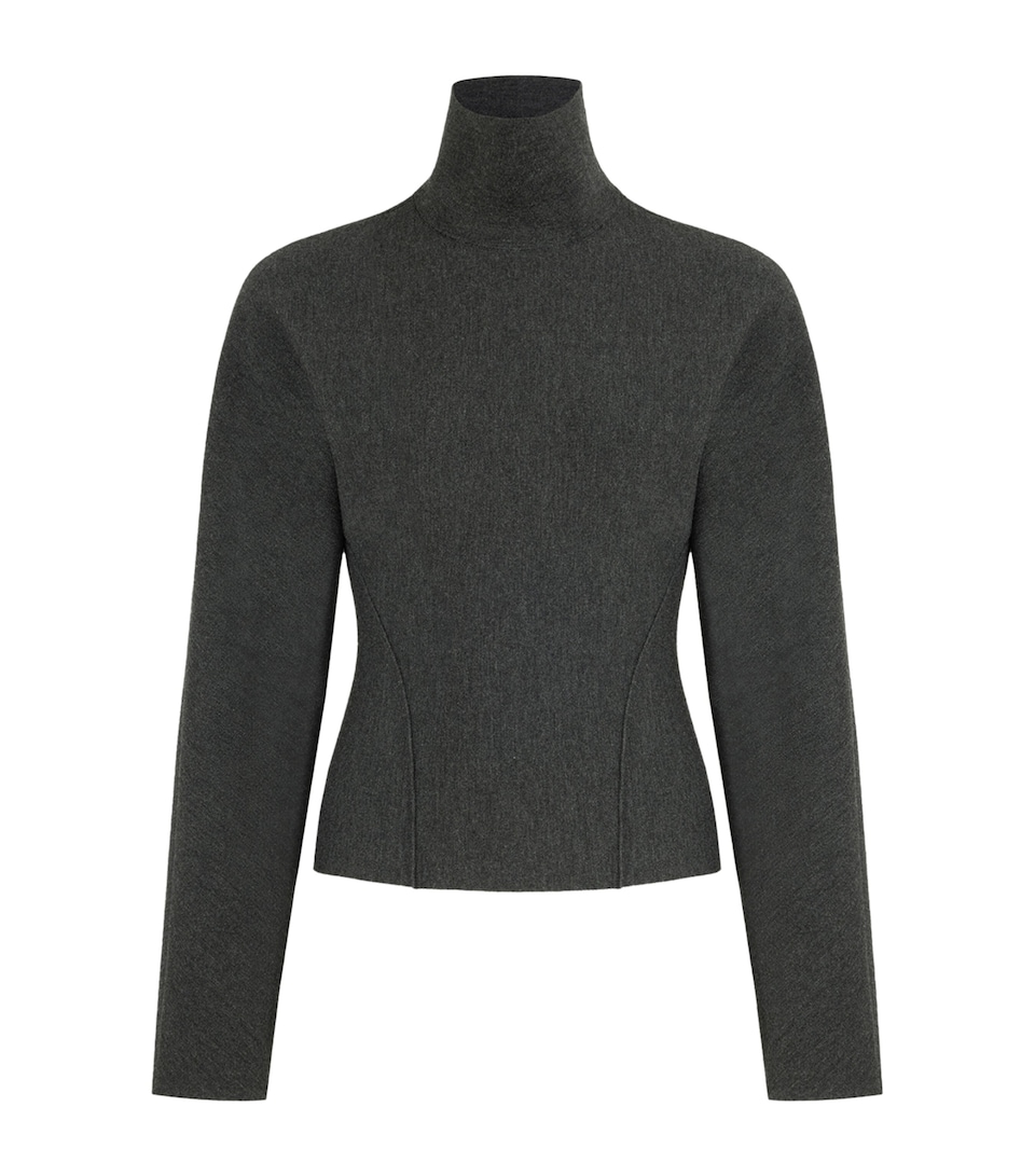 Alaïa Womens Wool-Blend High-Neck Sweater Dark Grey