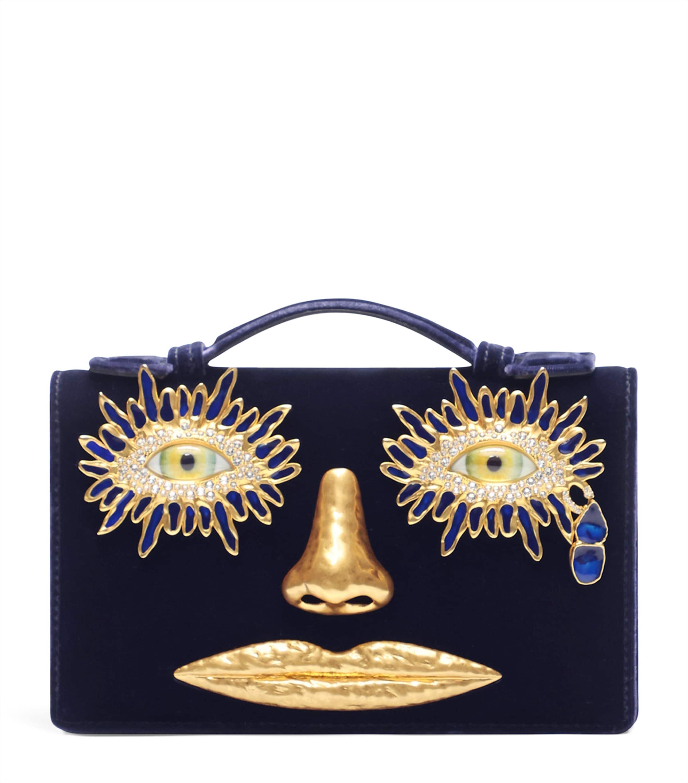 Schiaparelli Velvet Face Clutch Bag Blue