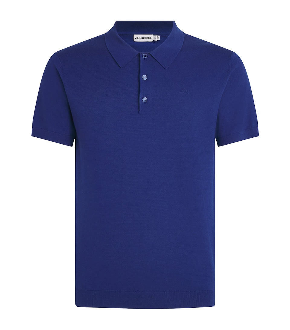 J Lindeberg Mens Knitted Ridge Polo Shirt Estate Blue