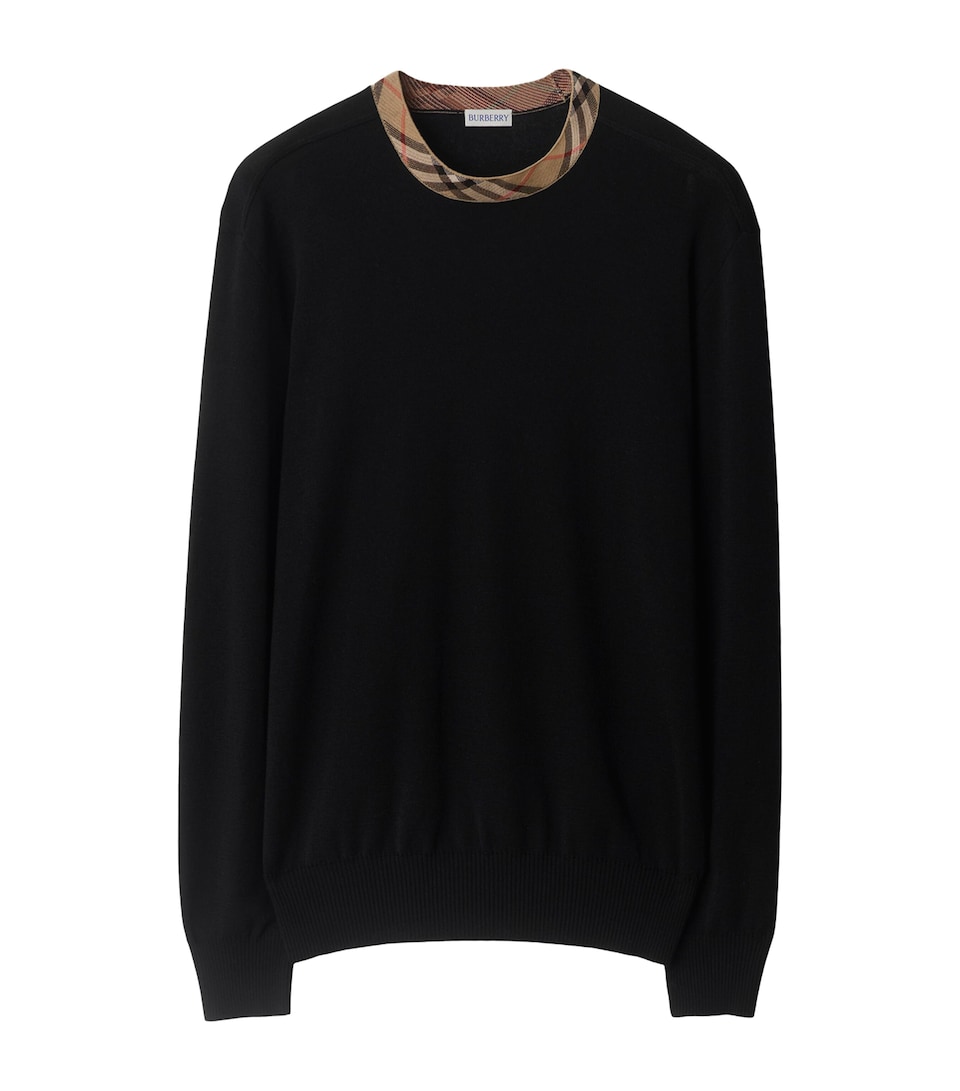 Wool Check-Trim Sweater