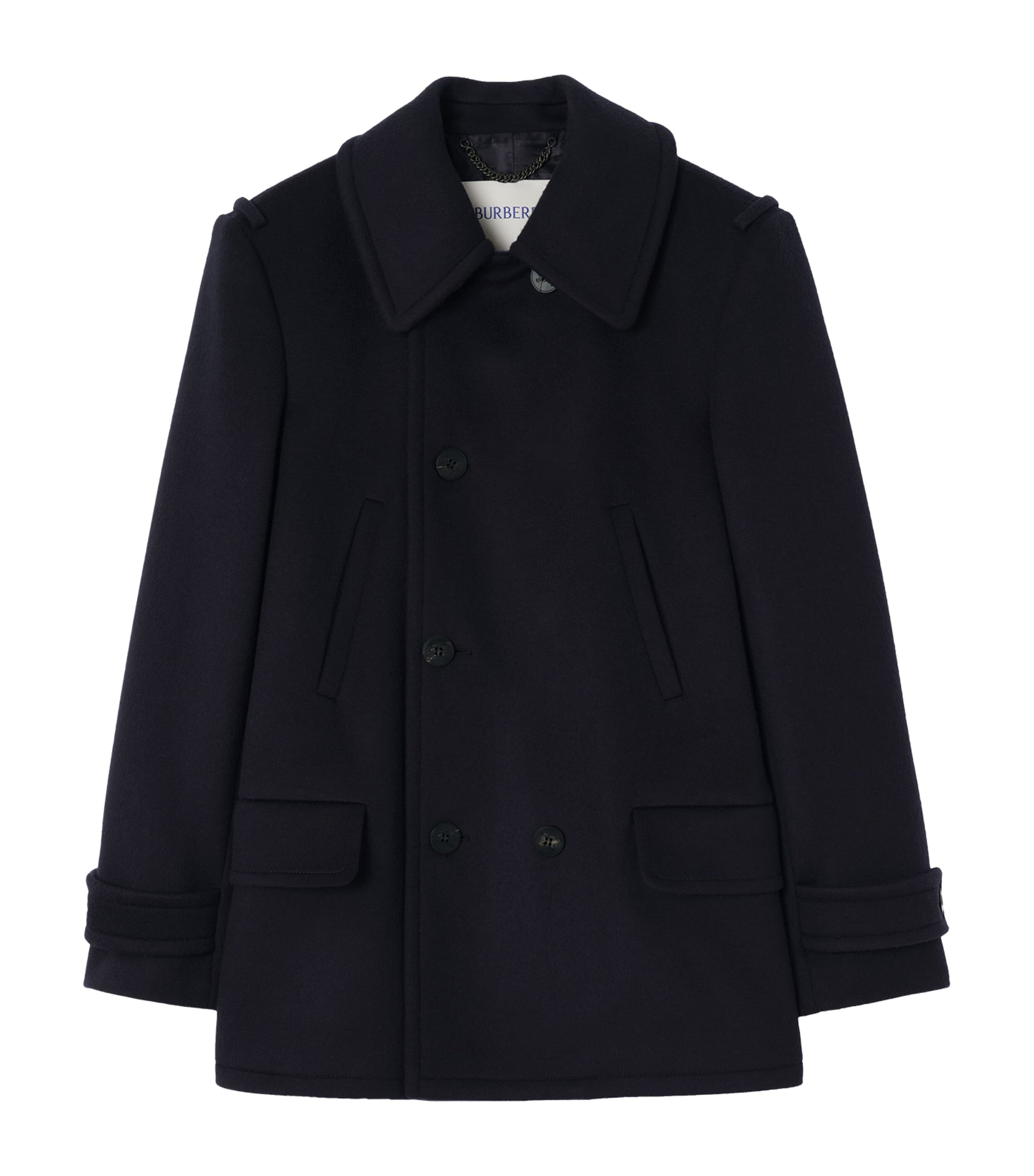 Burberry Mens Wool-Cashmere Pea Coat Navy