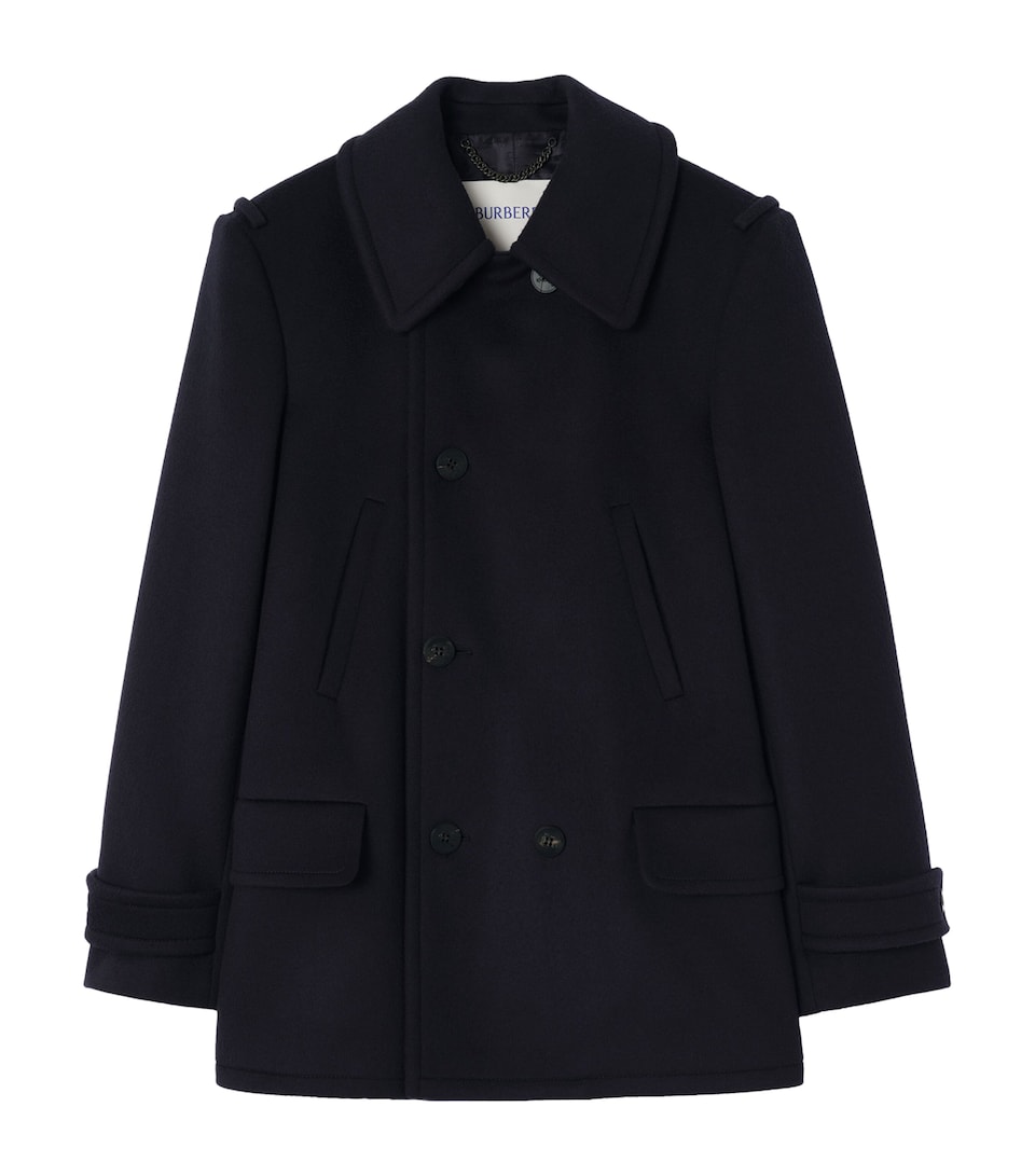 Burberry Mens Wool-Cashmere Pea Coat Navy