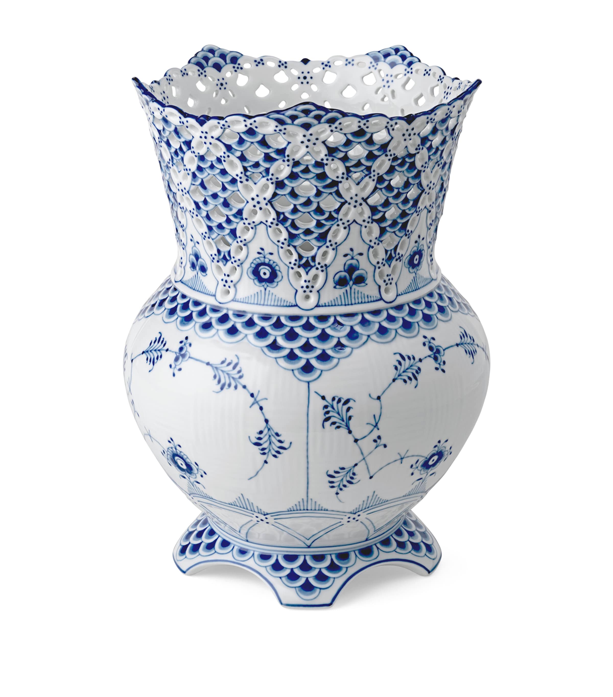 Royal Copenhagen Blue Fluted Full Lace Vase (22cm) Blue