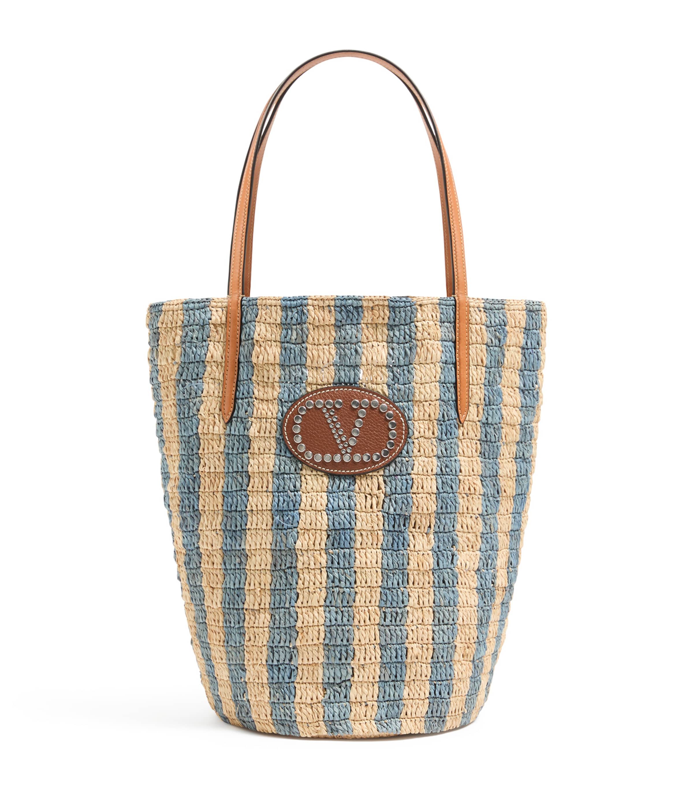 Straw VLogo Signature Bucket Bag