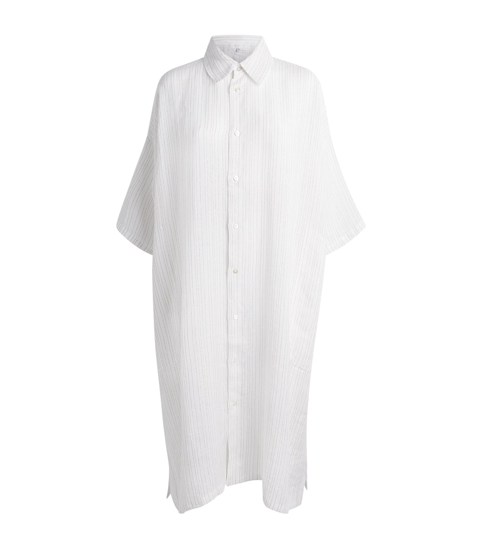 Eskandar Womens Linen-Blend Stripe Midi Shirt Dress White