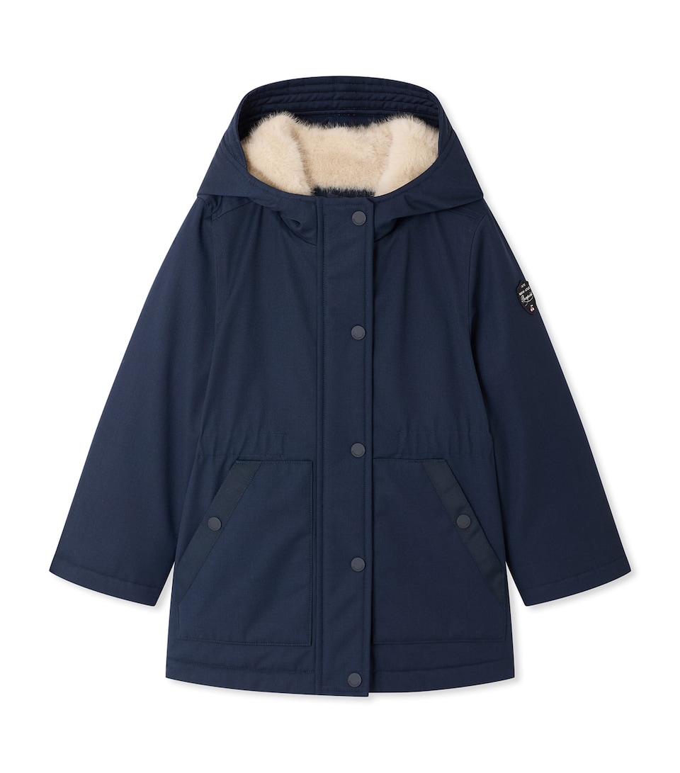 Bonpoint Faux Fur-Lined Hooded Coat (4-8 Years) Marine