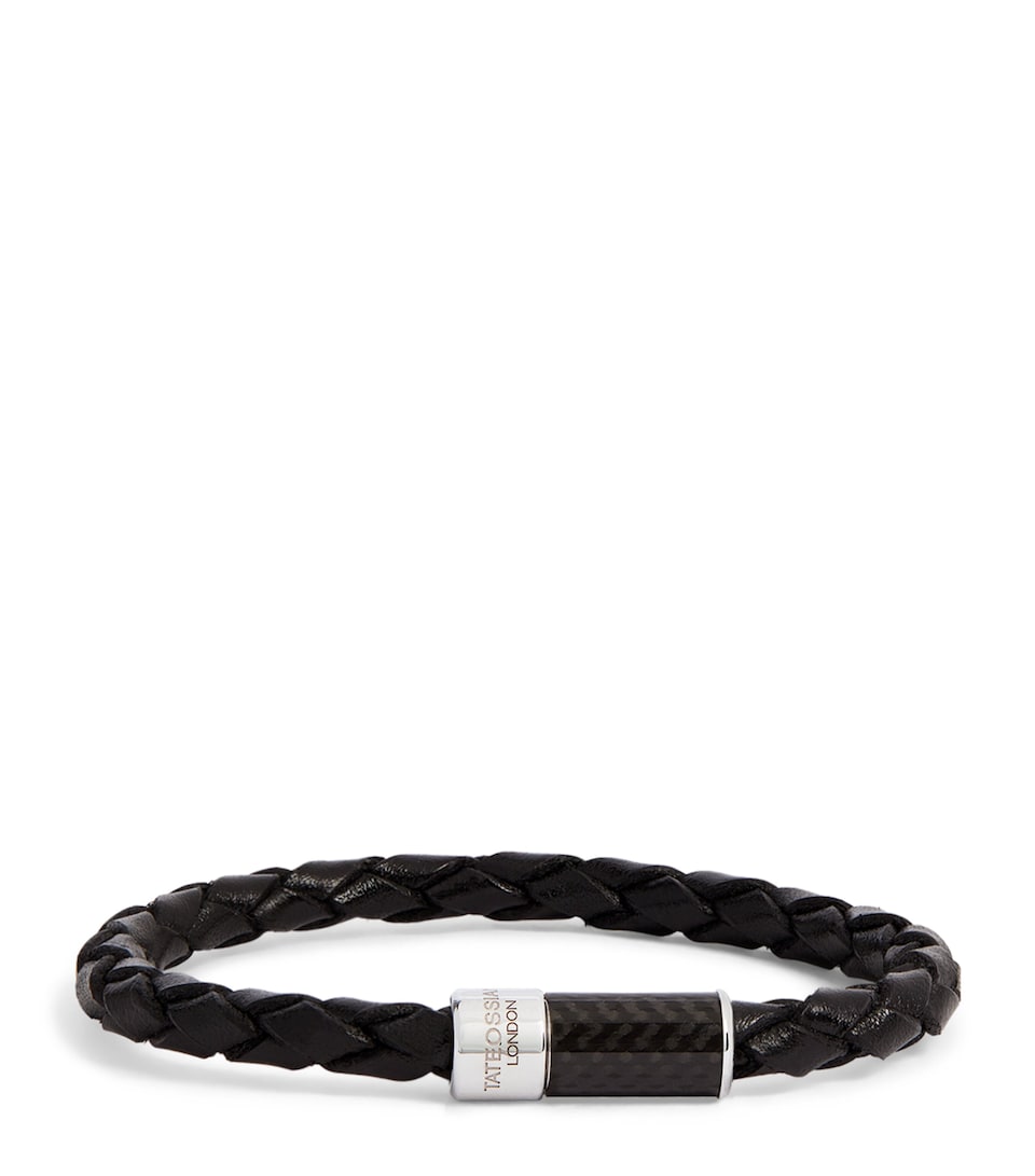 Tateossian Leather Carbon Pop Braided Bracelet Black