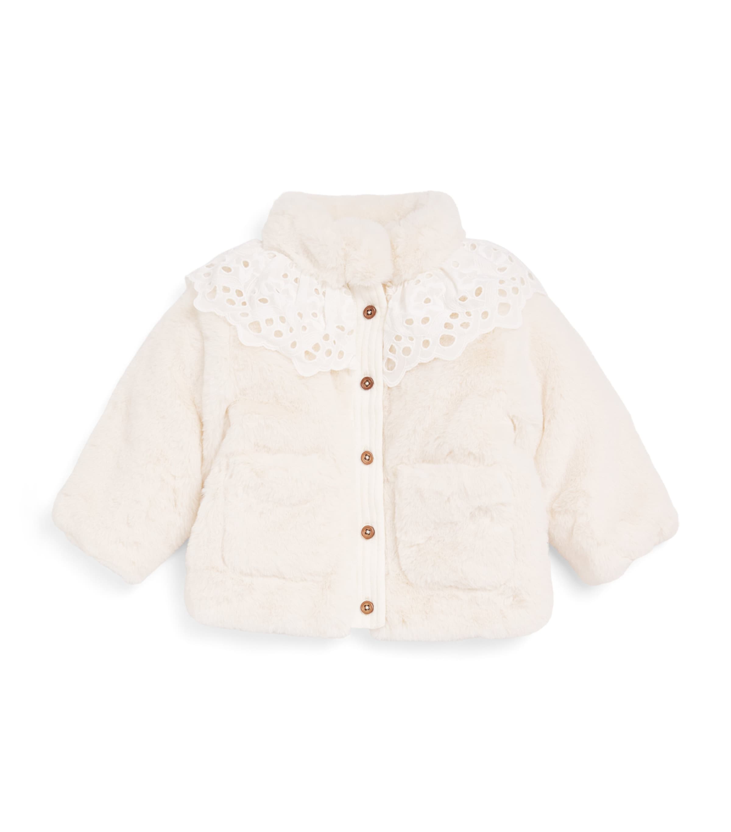 Louise Misha Faux Fur Jismani Coat (6-24 Months) Cream
