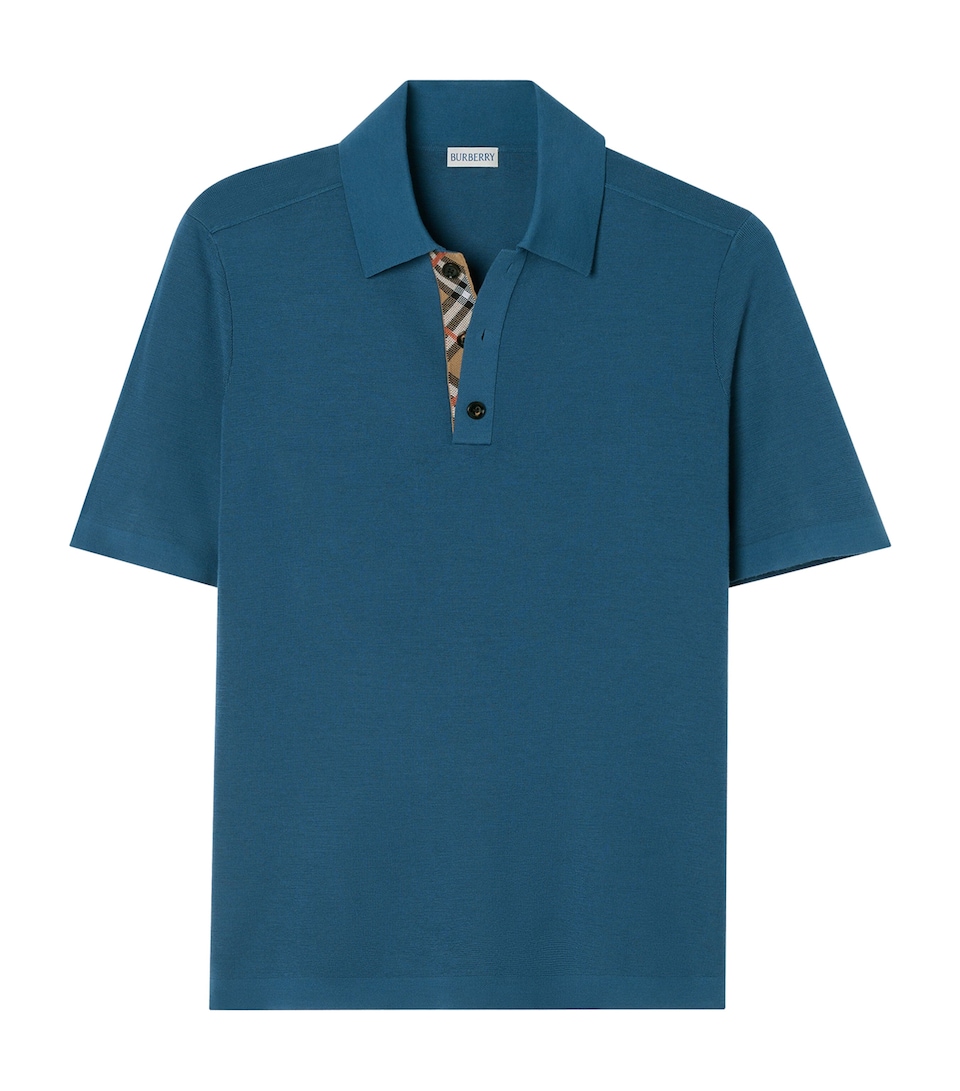 Burberry Mens Wool Check-Trim Polo Shirt Officers Blue