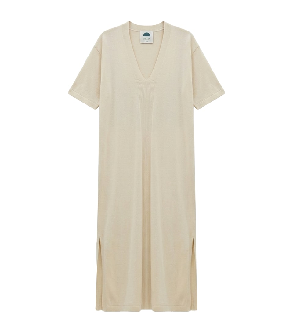 SHLEEP Womens Merino-Silk V-Neck Kaftan Ivory Tusk