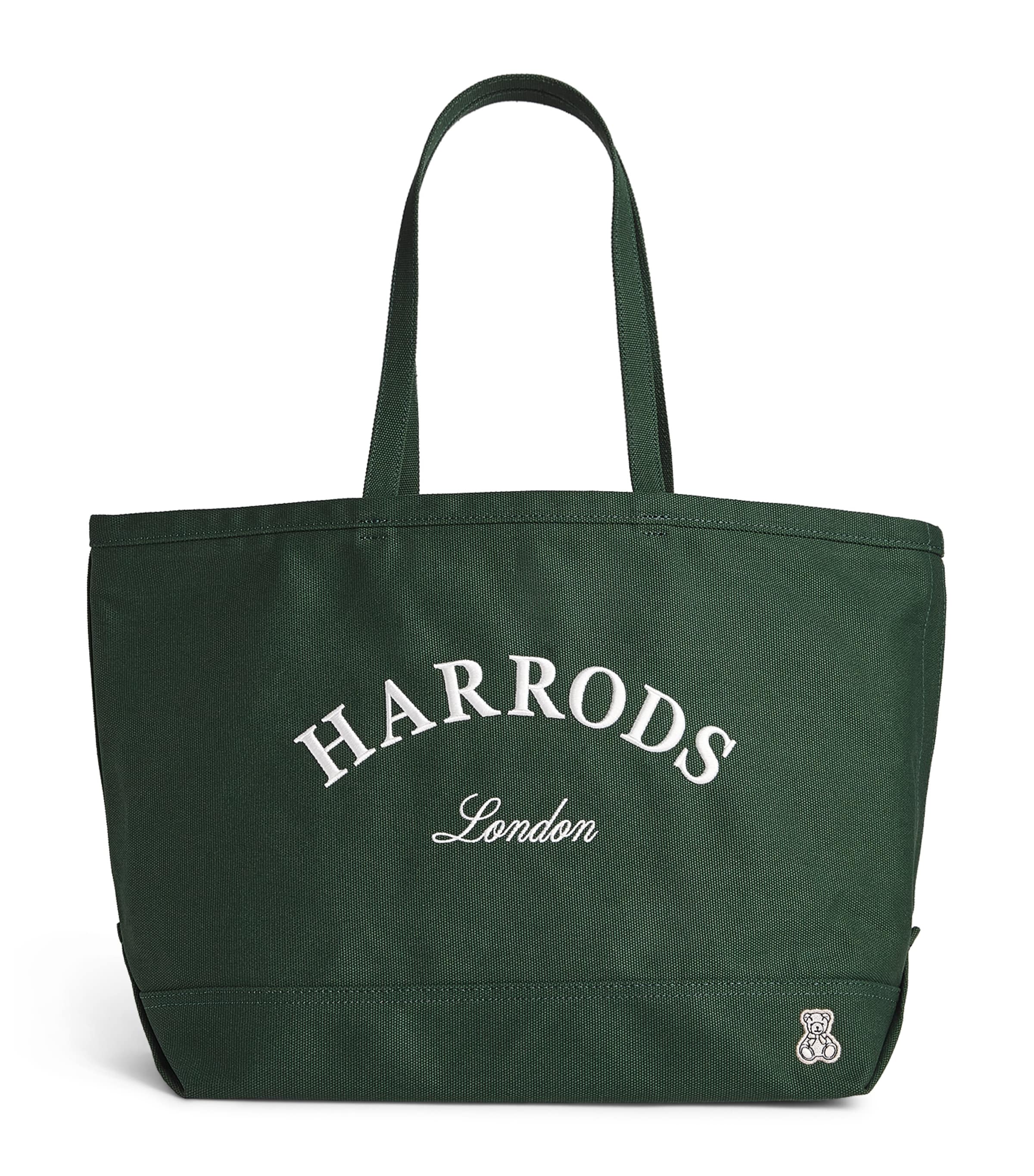 Harrods Medium Cotton Embroidered Logo Tote Bag Harrods Green