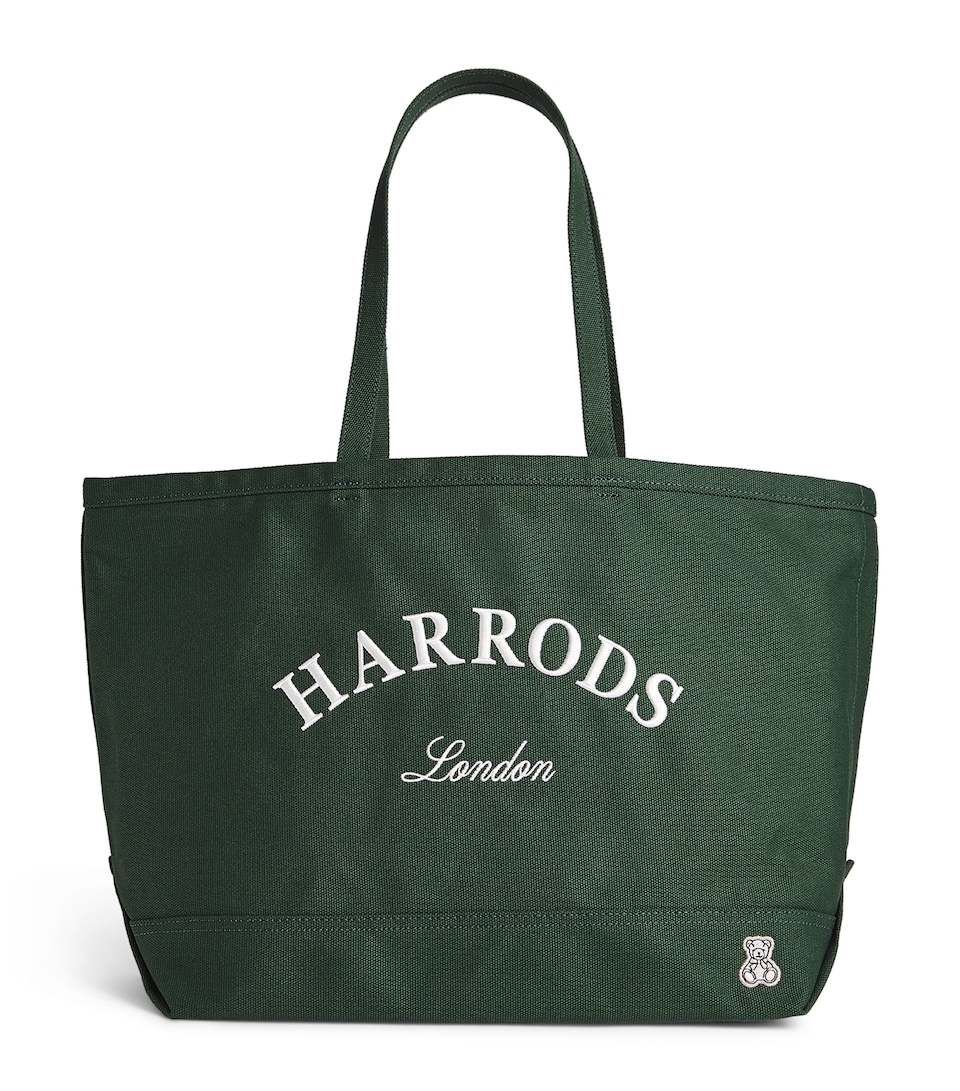 Harrods Medium Cotton Embroidered Logo Tote Bag Harrods Green