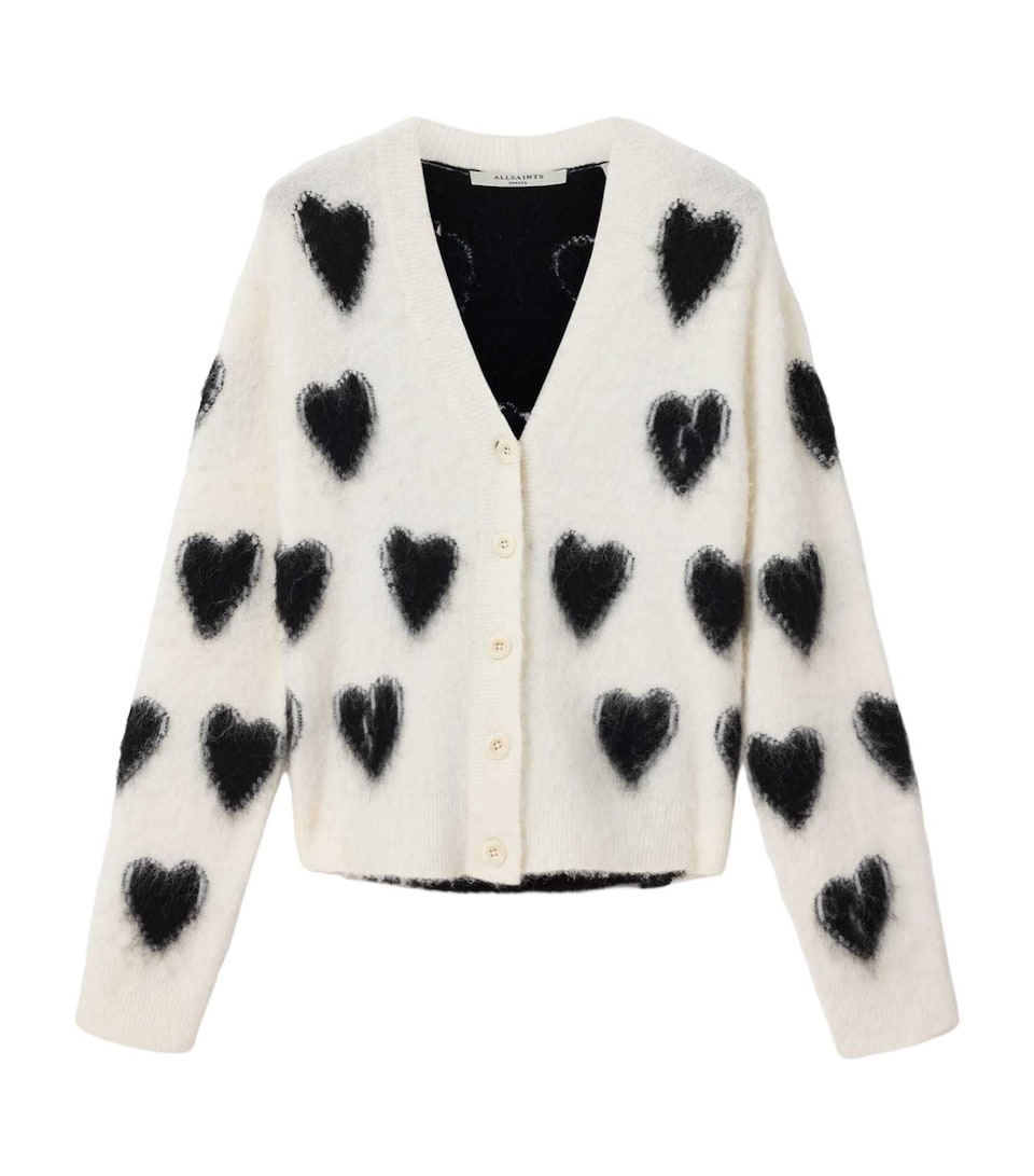 AllSaints Womens Scatter Heart Cardigan Chalk White/black