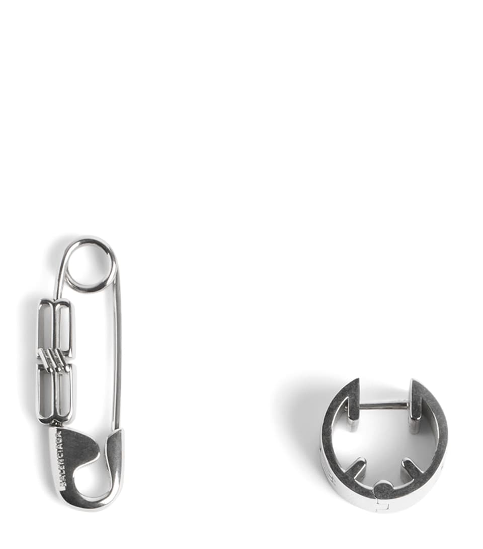 Balenciaga Asymmetric Safety Pin Earrings