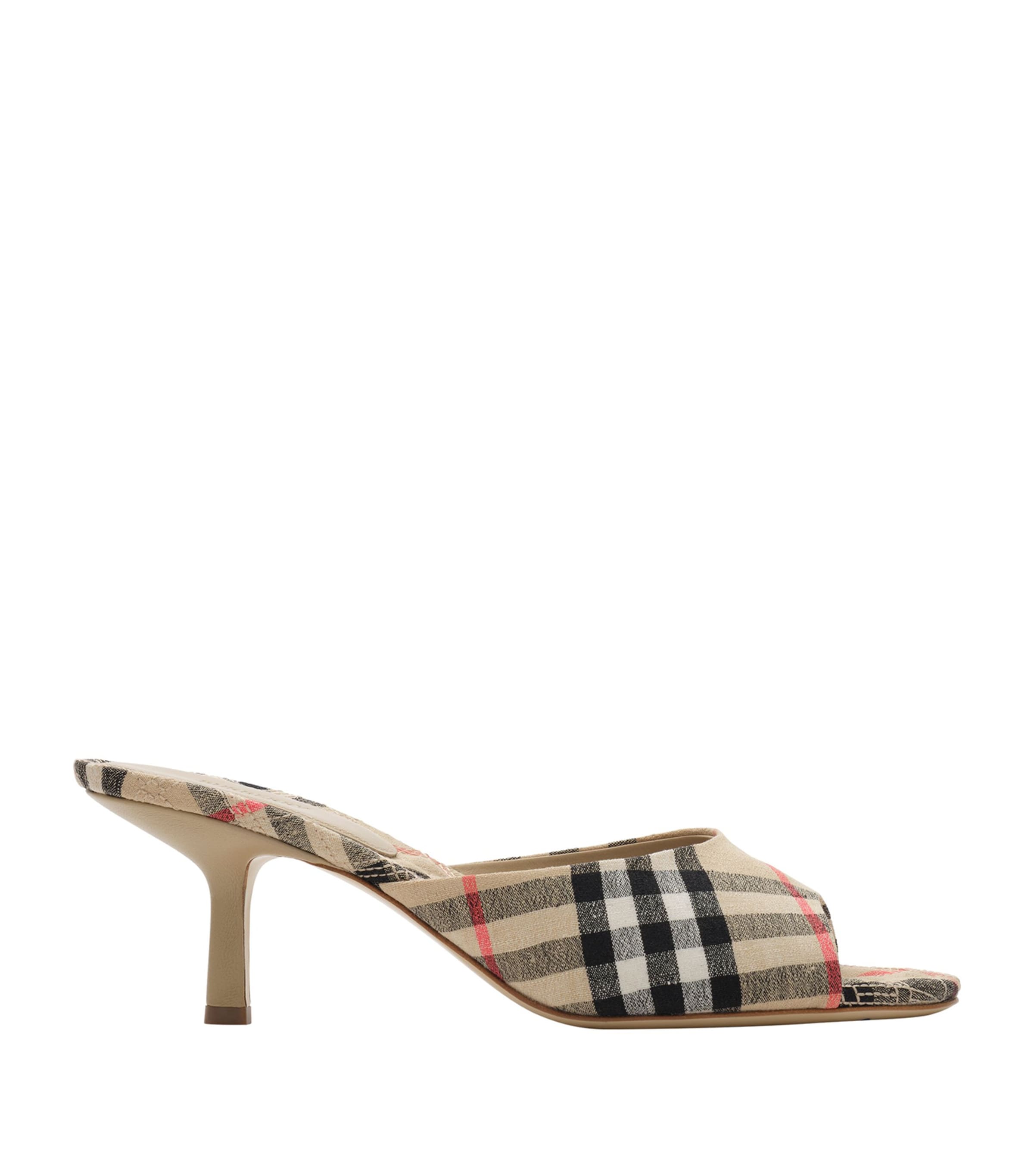 Burberry Linen-Blend Check Mews Mules 65 Sand Ip Check