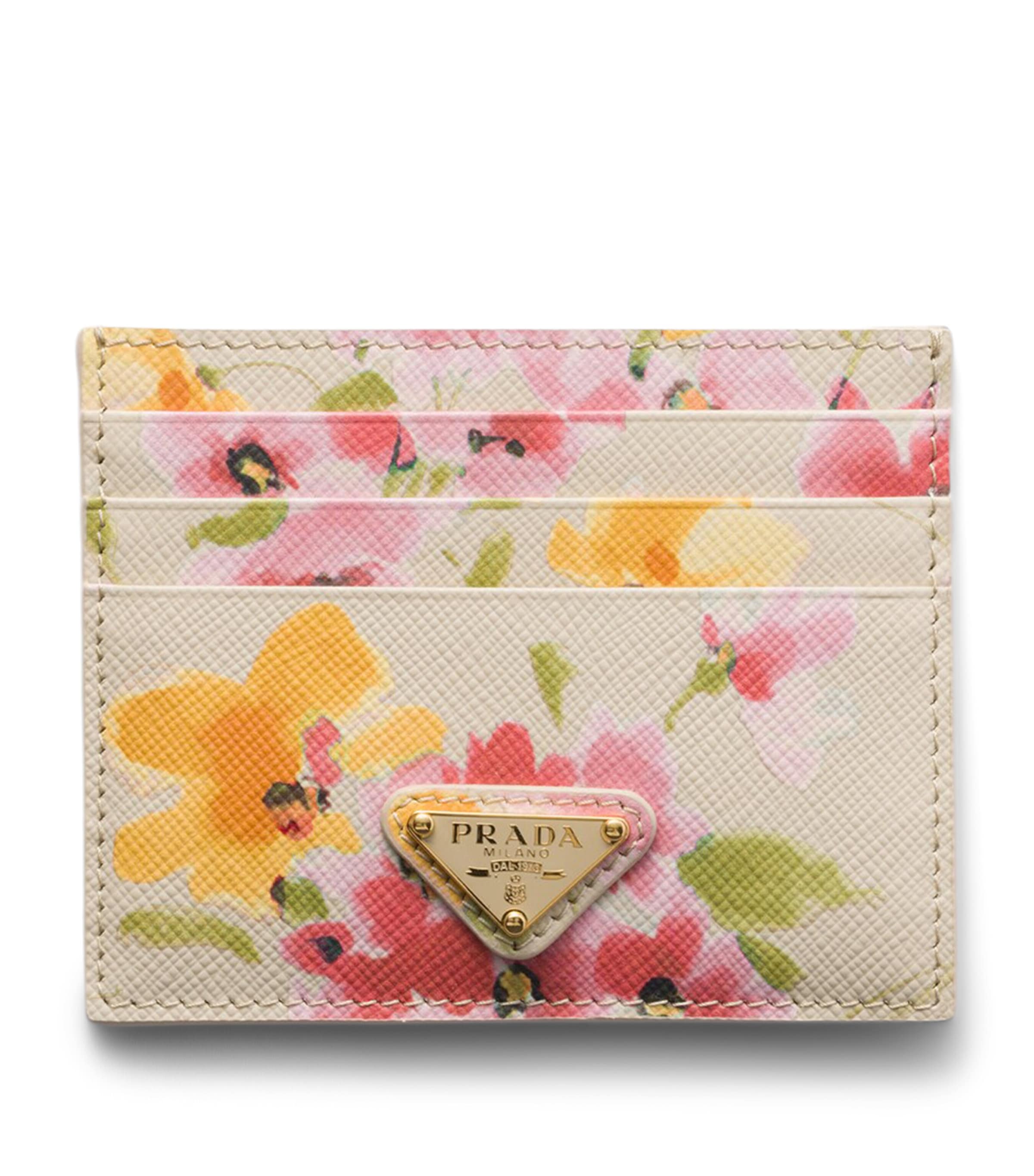 Saffiano Leather Floral Card Holder