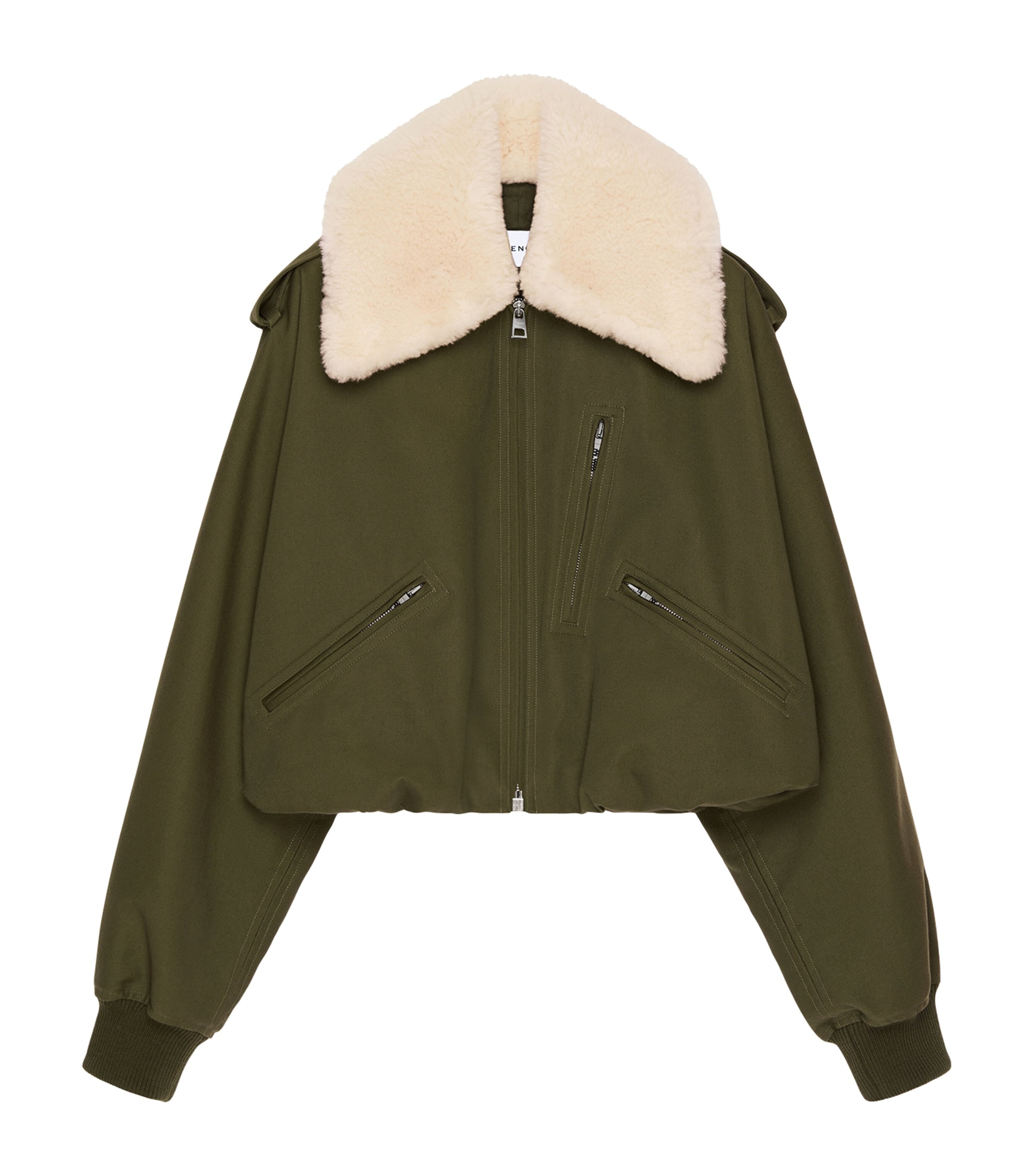 Cotton-Wool Shearling-Collar Bomber Jacket