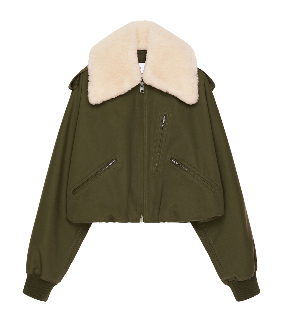 Cotton-Wool Shearling-Collar Bomber Jacket