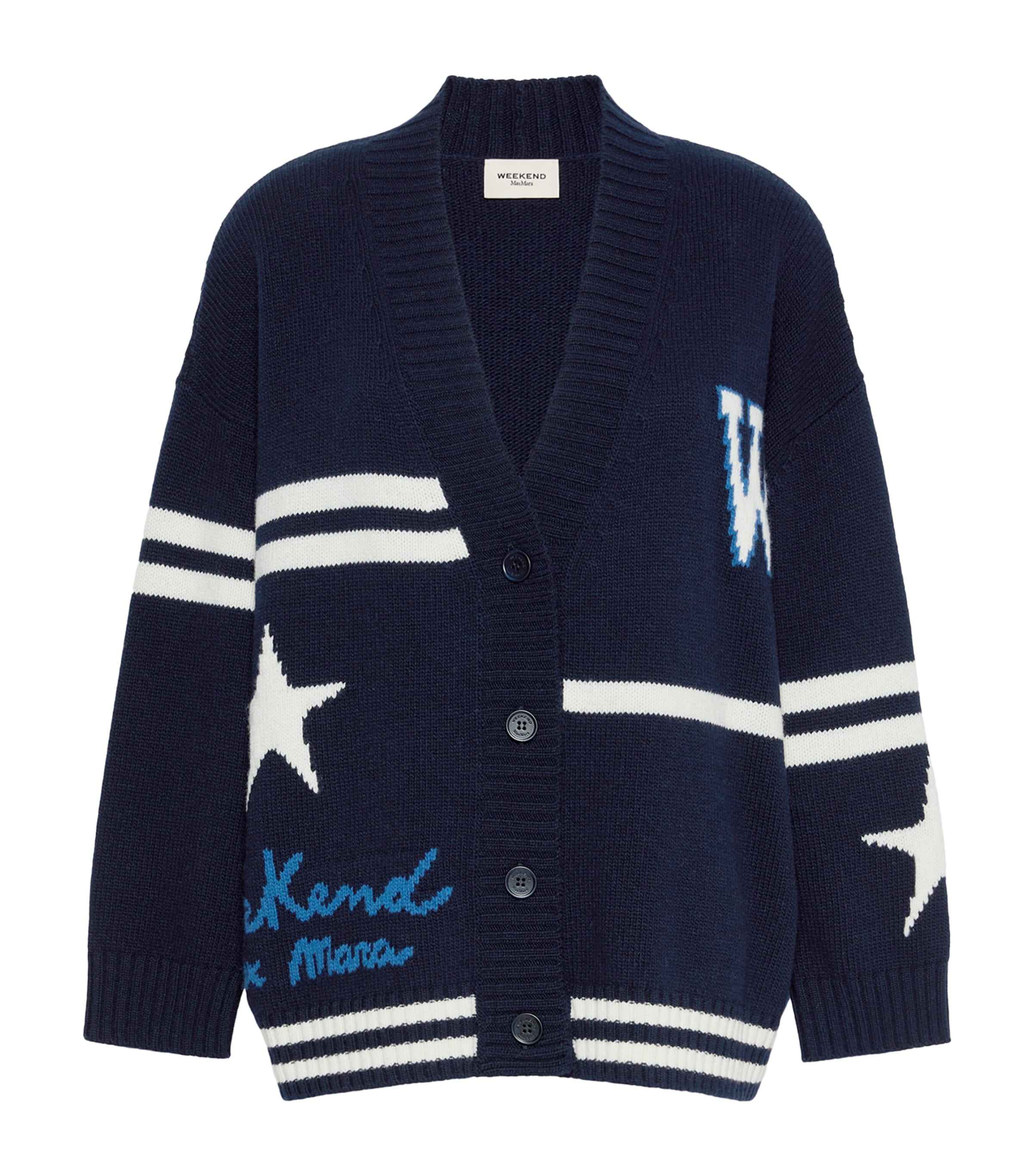Weekend Max Mara Womens Virgin Wool Stripe Cardigan Ultramarine