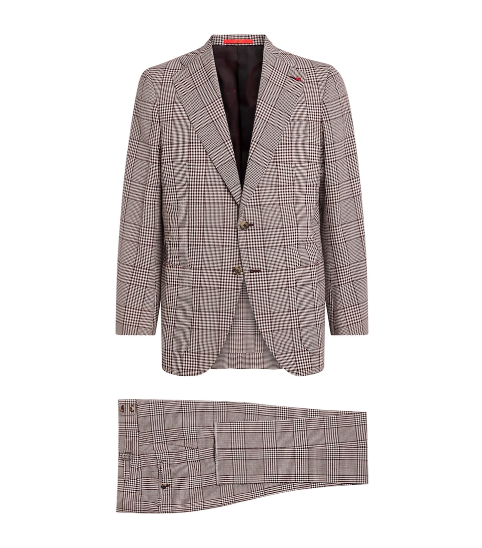 Isaia Mens Wool-Silk-Linen Check 2-Piece Suit